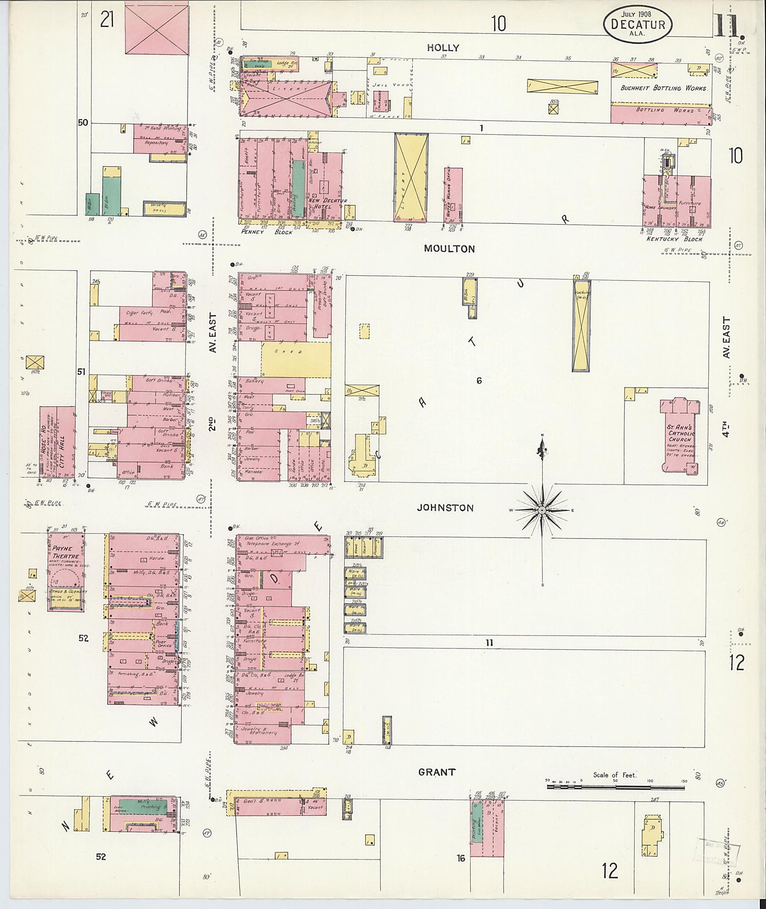 This old map of New Decatur, Morgan County, Alabama was created by Sanborn Map Company in 1908