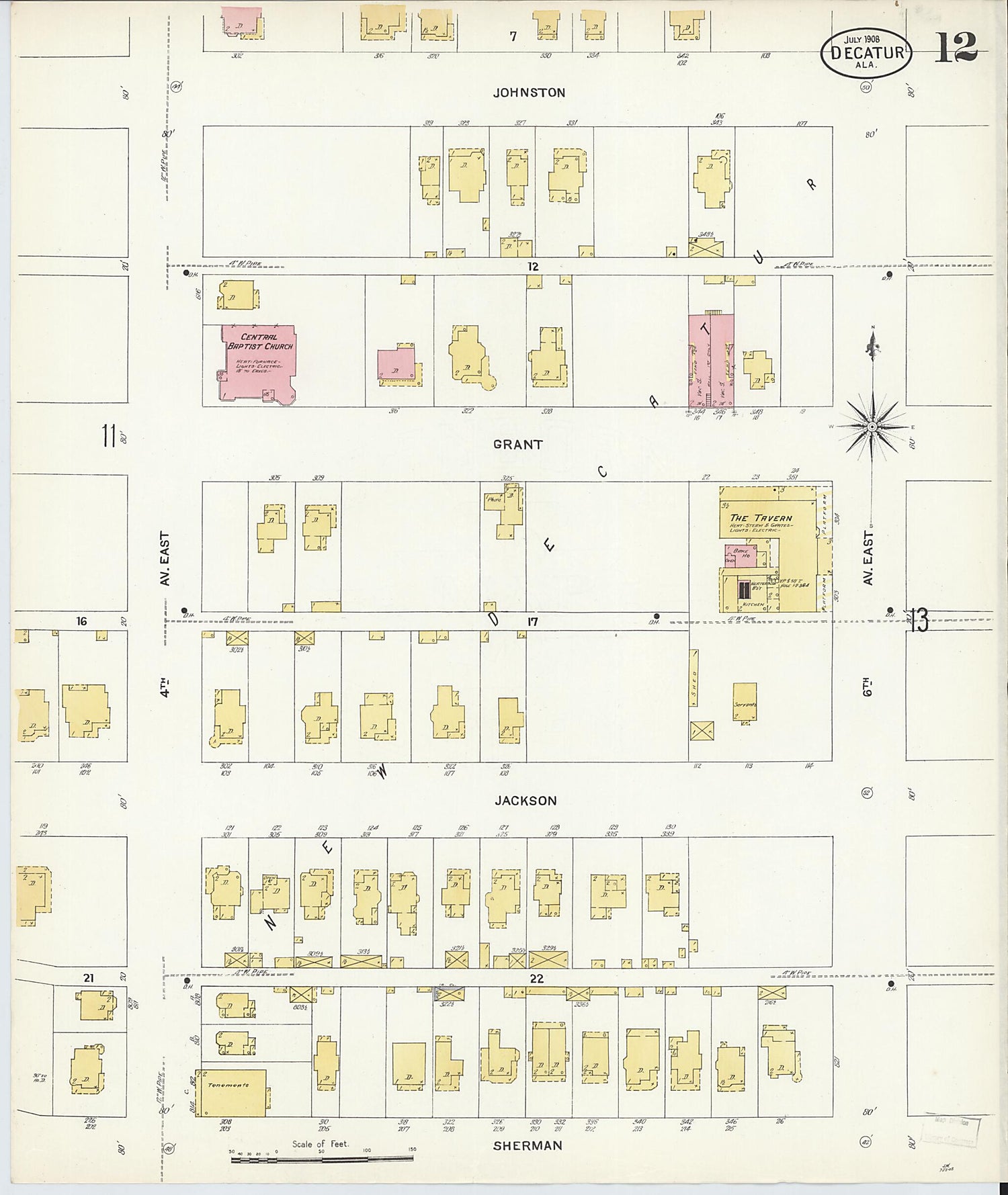 This old map of New Decatur, Morgan County, Alabama was created by Sanborn Map Company in 1908