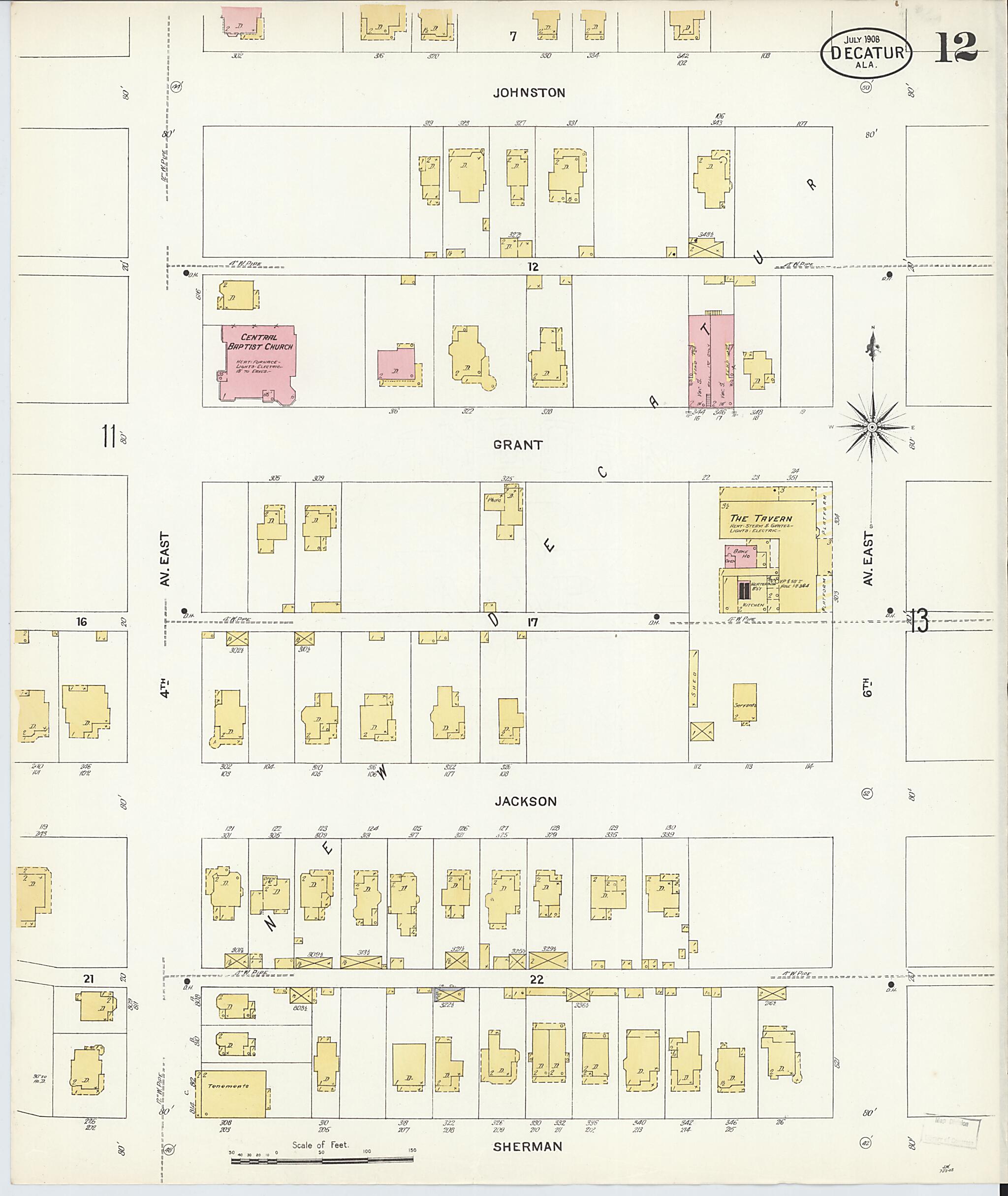 This old map of New Decatur, Morgan County, Alabama was created by Sanborn Map Company in 1908