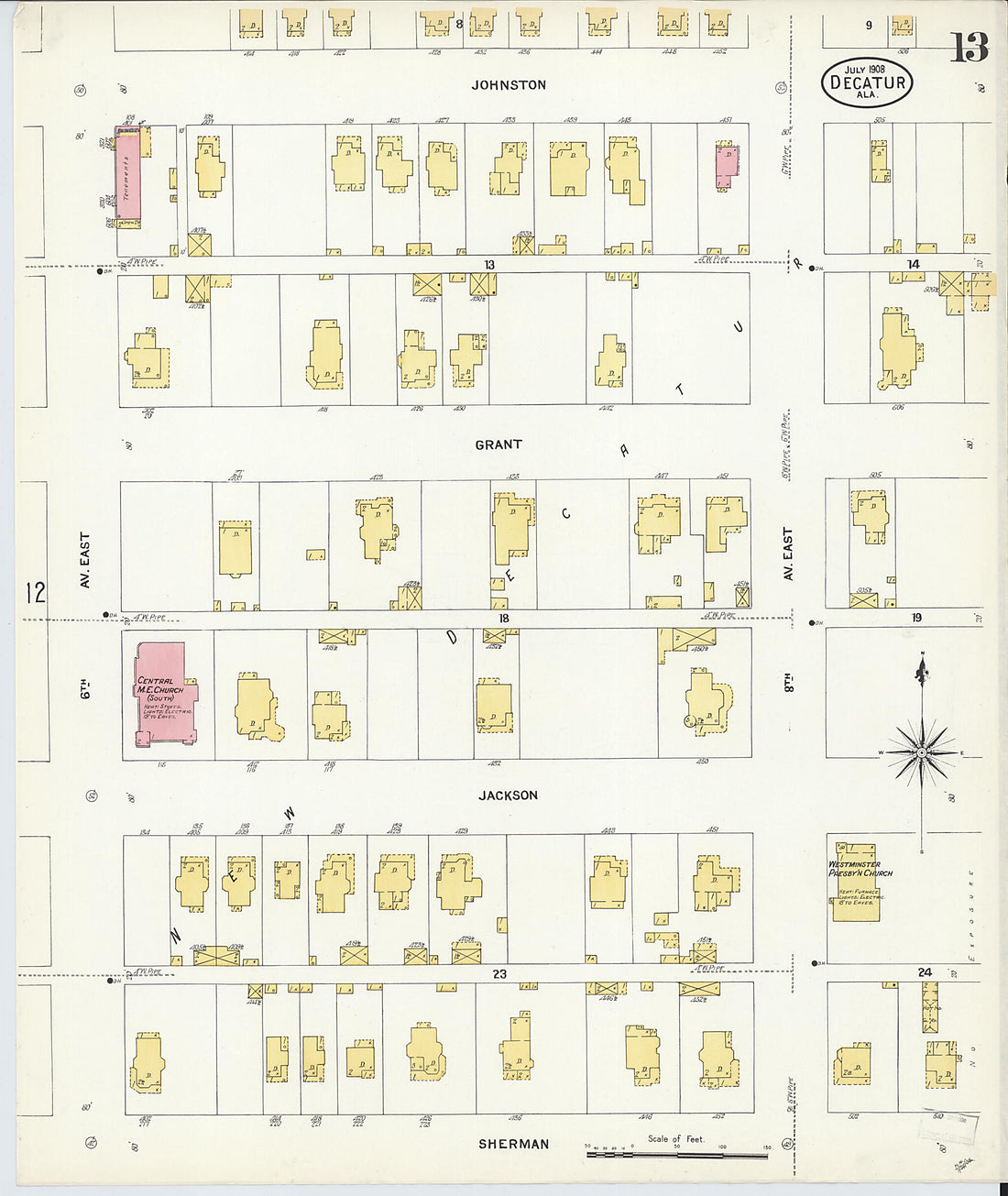 This old map of New Decatur, Morgan County, Alabama was created by Sanborn Map Company in 1908