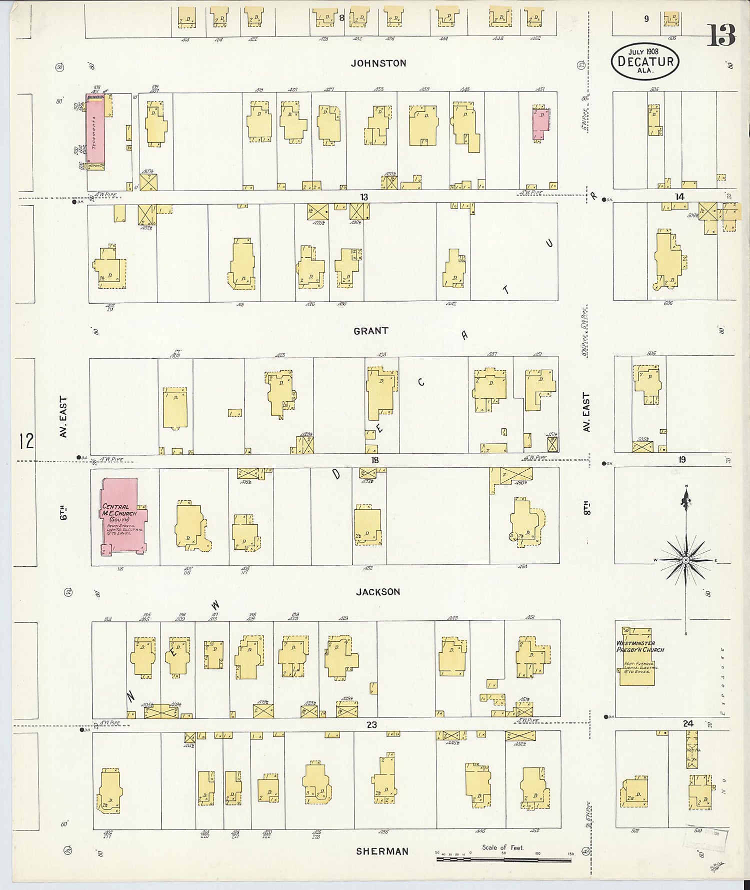 This old map of New Decatur, Morgan County, Alabama was created by Sanborn Map Company in 1908