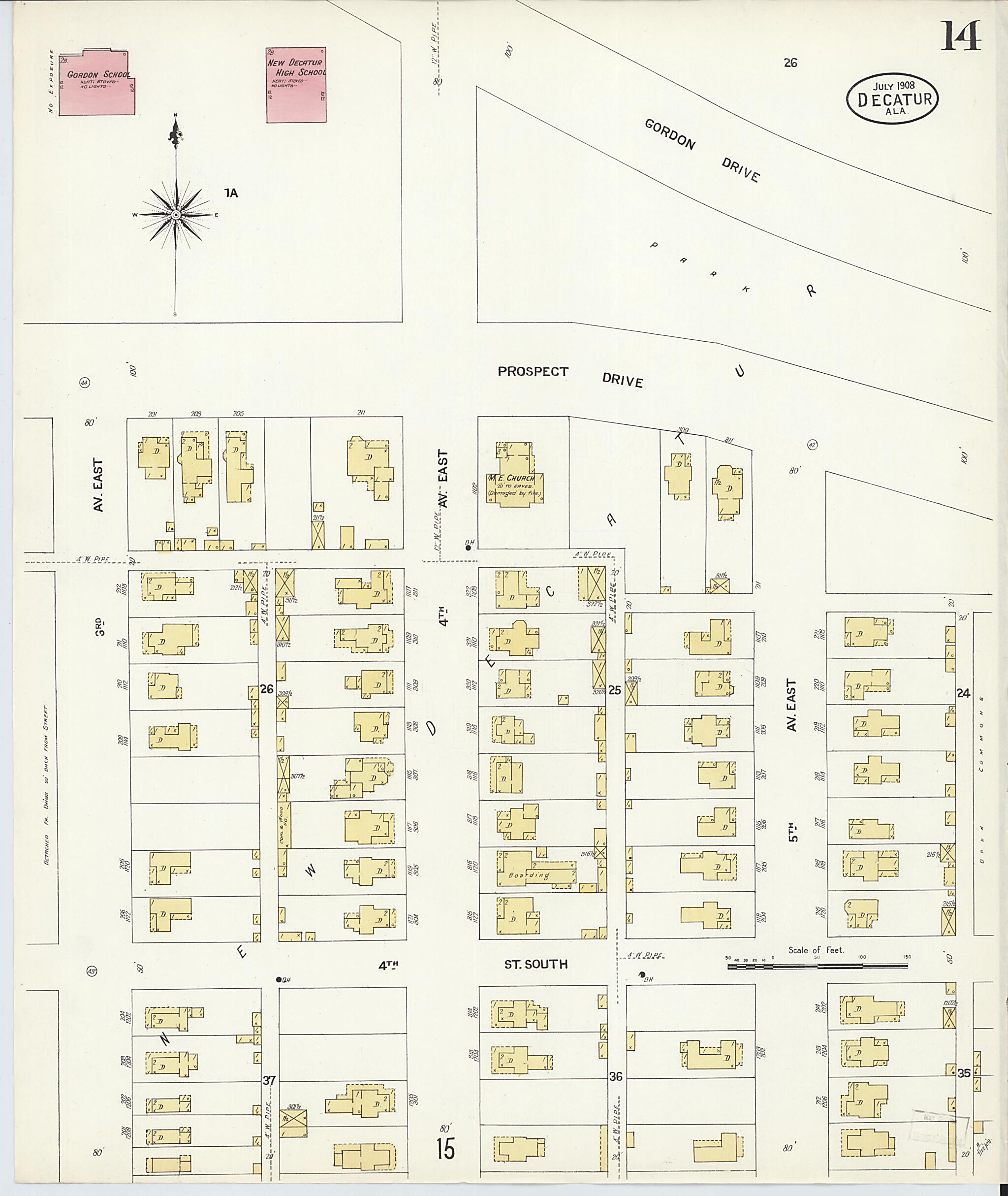 This old map of New Decatur, Morgan County, Alabama was created by Sanborn Map Company in 1908