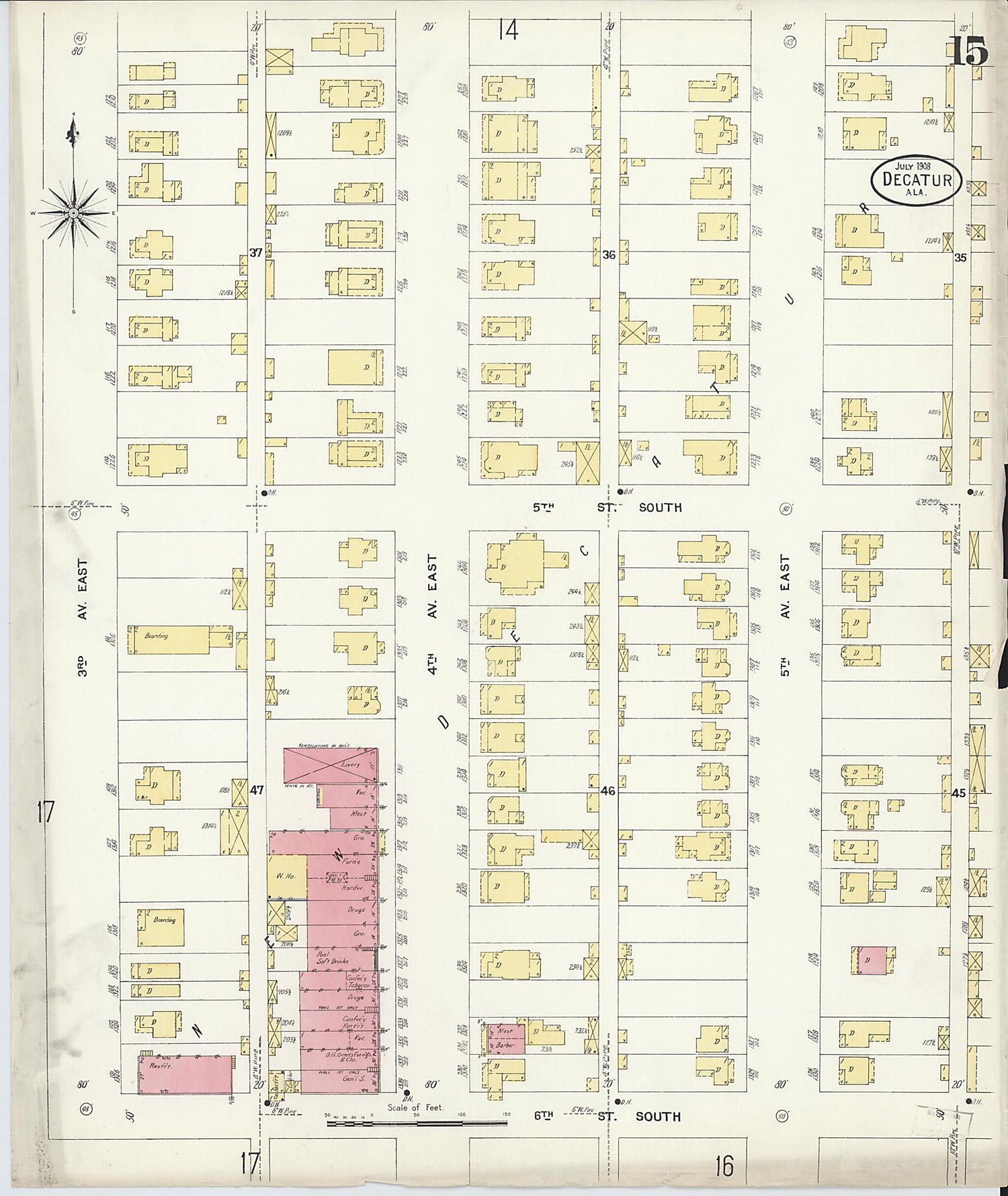 This old map of New Decatur, Morgan County, Alabama was created by Sanborn Map Company in 1908