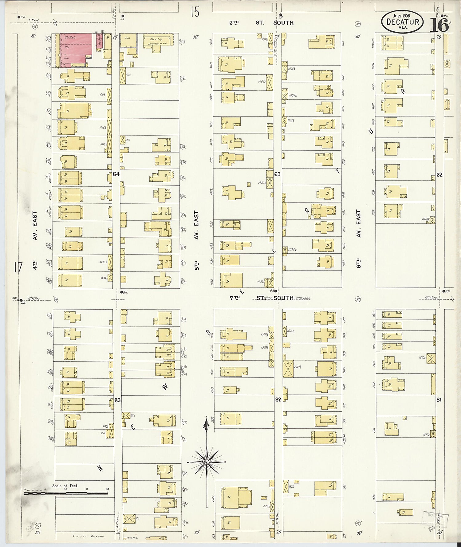 This old map of New Decatur, Morgan County, Alabama was created by Sanborn Map Company in 1908