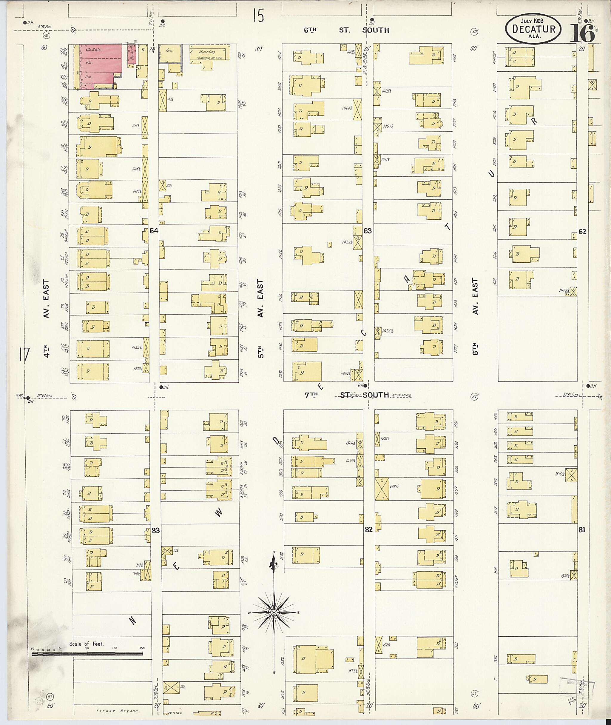 This old map of New Decatur, Morgan County, Alabama was created by Sanborn Map Company in 1908