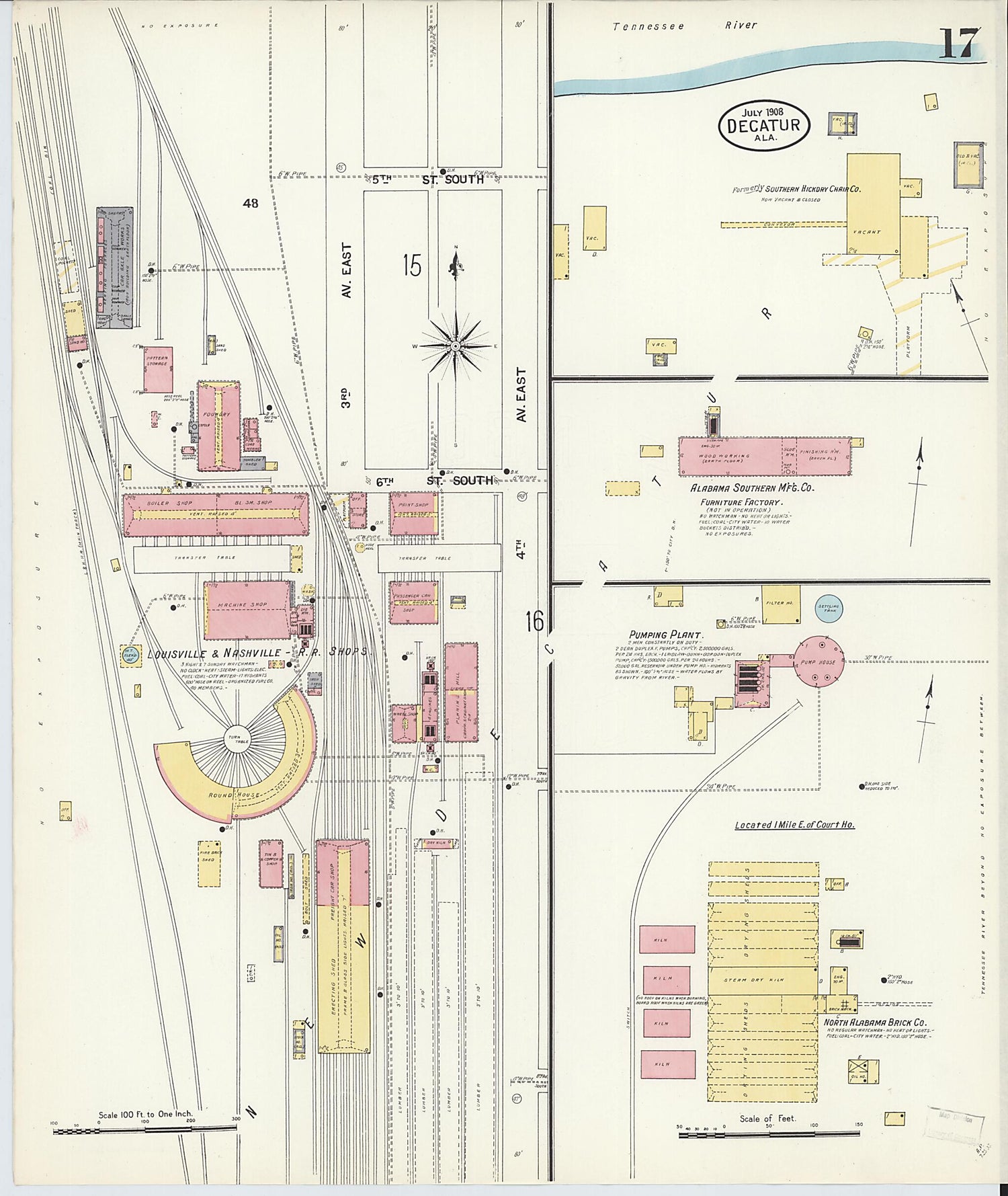 This old map of New Decatur, Morgan County, Alabama was created by Sanborn Map Company in 1908