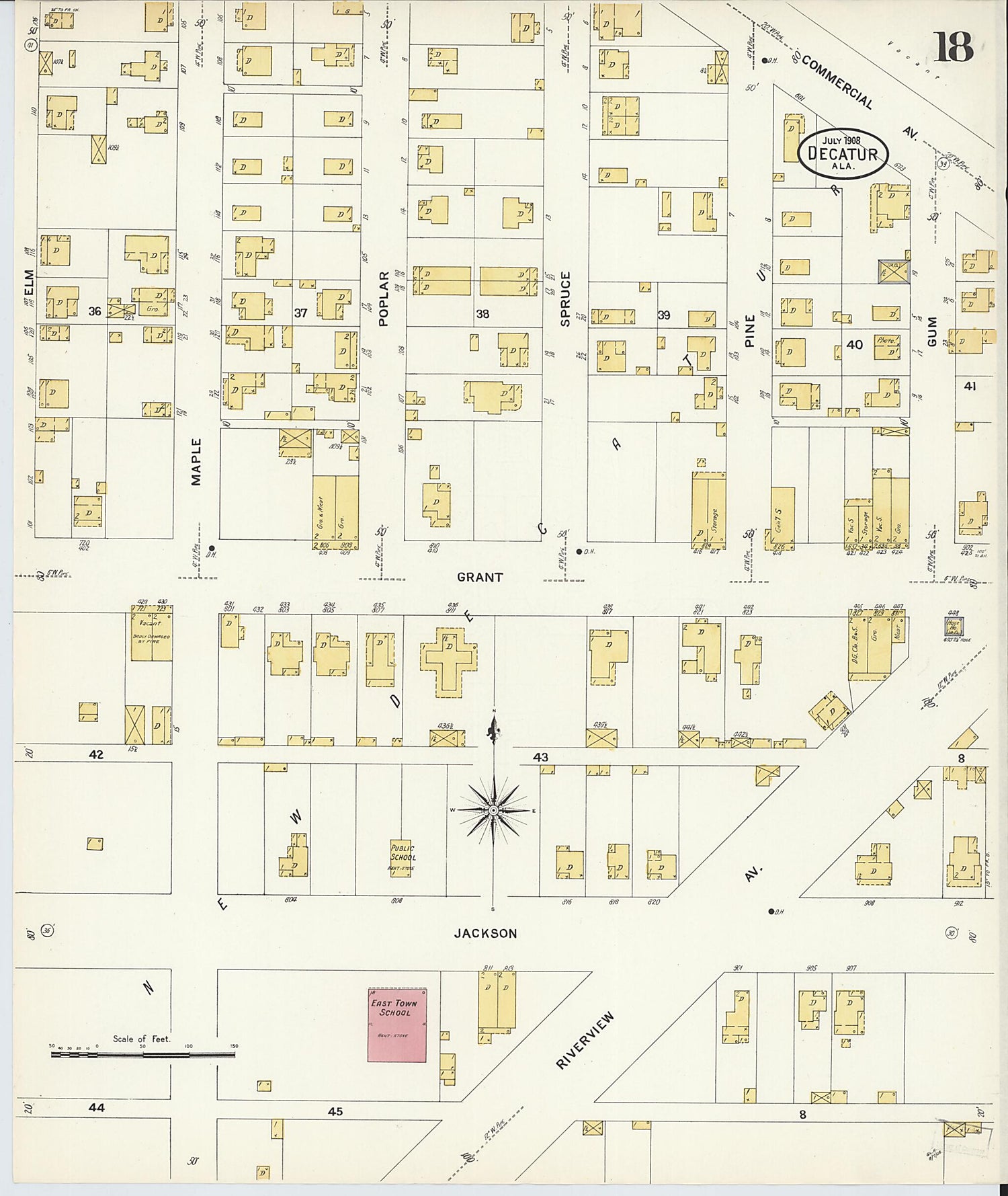 This old map of New Decatur, Morgan County, Alabama was created by Sanborn Map Company in 1908