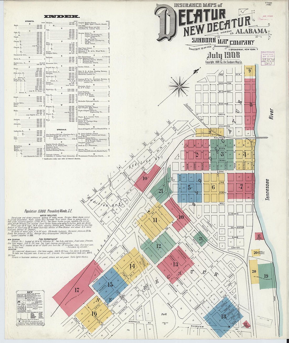 This old map of New Decatur, Morgan County, Alabama was created by Sanborn Map Company in 1908