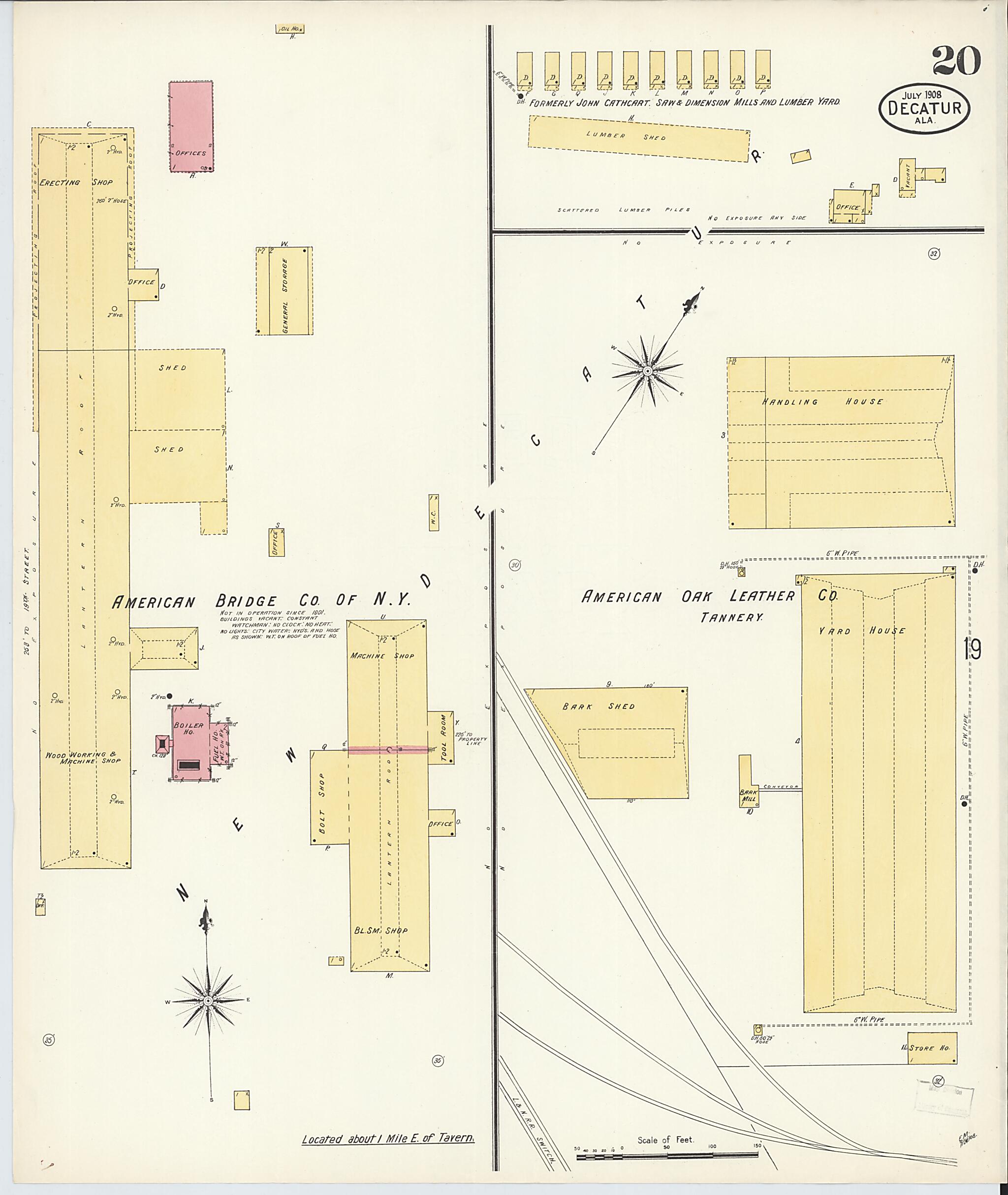 This old map of New Decatur, Morgan County, Alabama was created by Sanborn Map Company in 1908