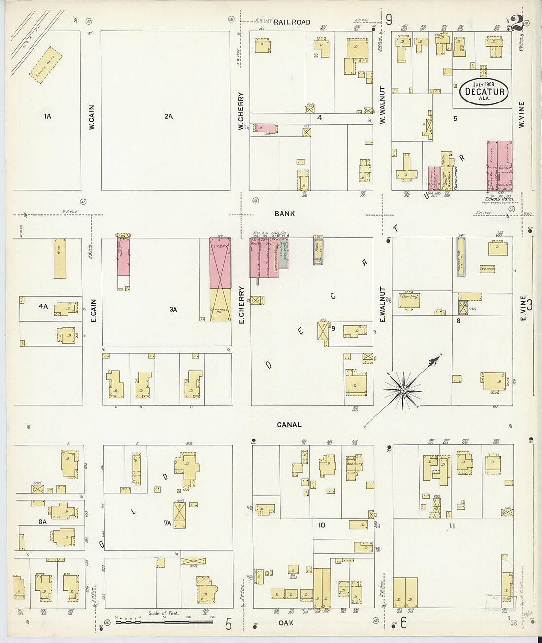 This old map of New Decatur, Morgan County, Alabama was created by Sanborn Map Company in 1908