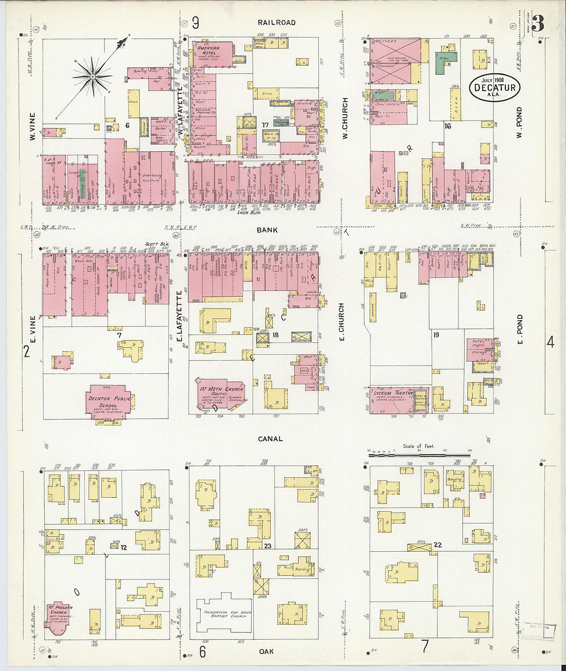 This old map of New Decatur, Morgan County, Alabama was created by Sanborn Map Company in 1908