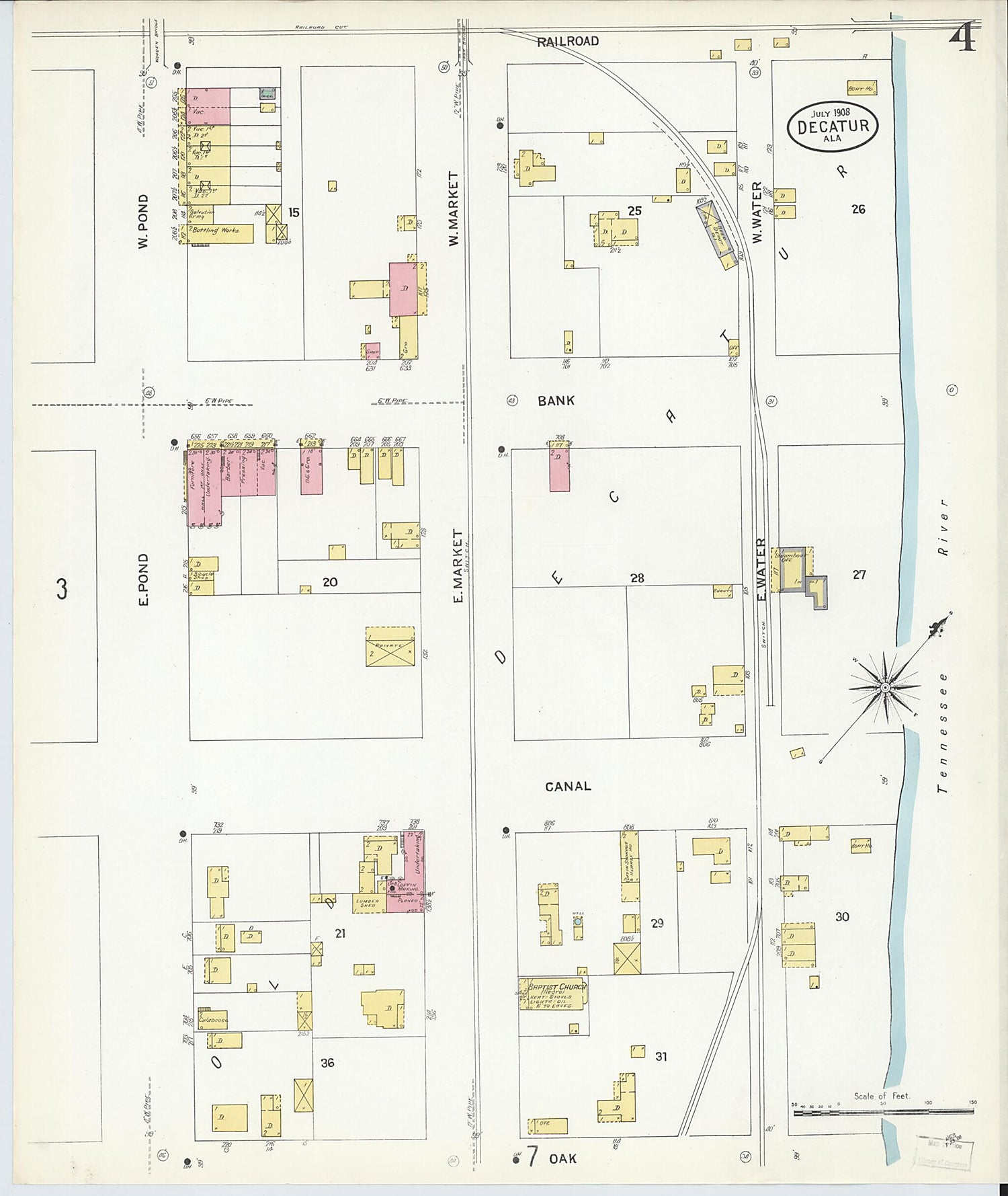 This old map of New Decatur, Morgan County, Alabama was created by Sanborn Map Company in 1908