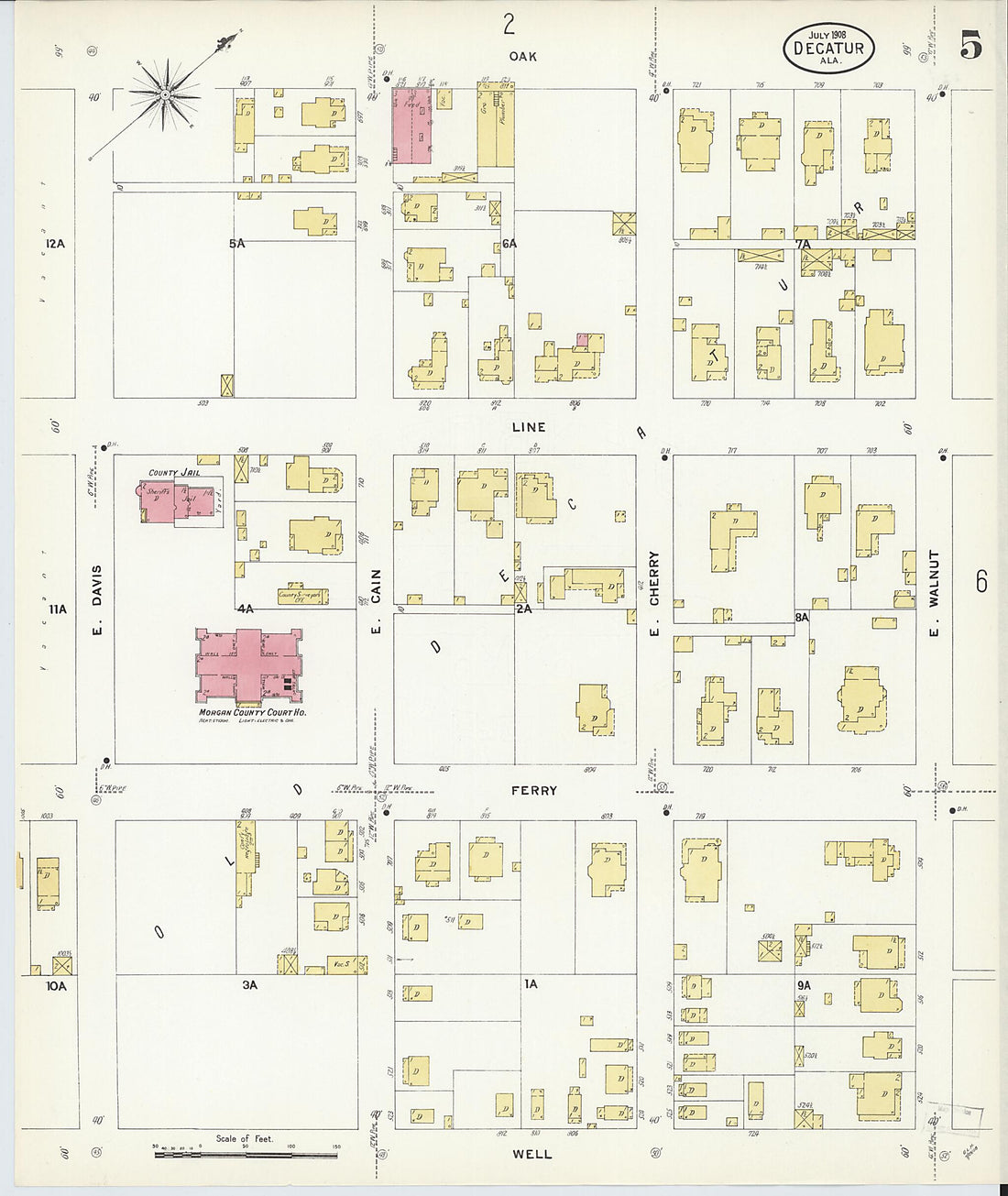 This old map of New Decatur, Morgan County, Alabama was created by Sanborn Map Company in 1908