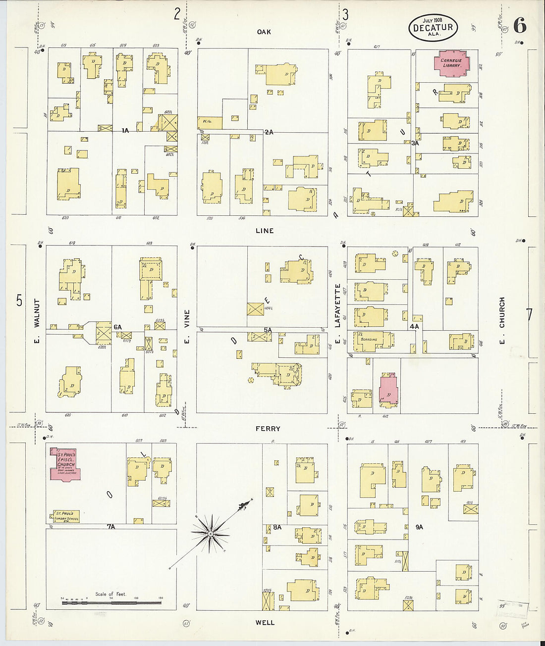 This old map of New Decatur, Morgan County, Alabama was created by Sanborn Map Company in 1908