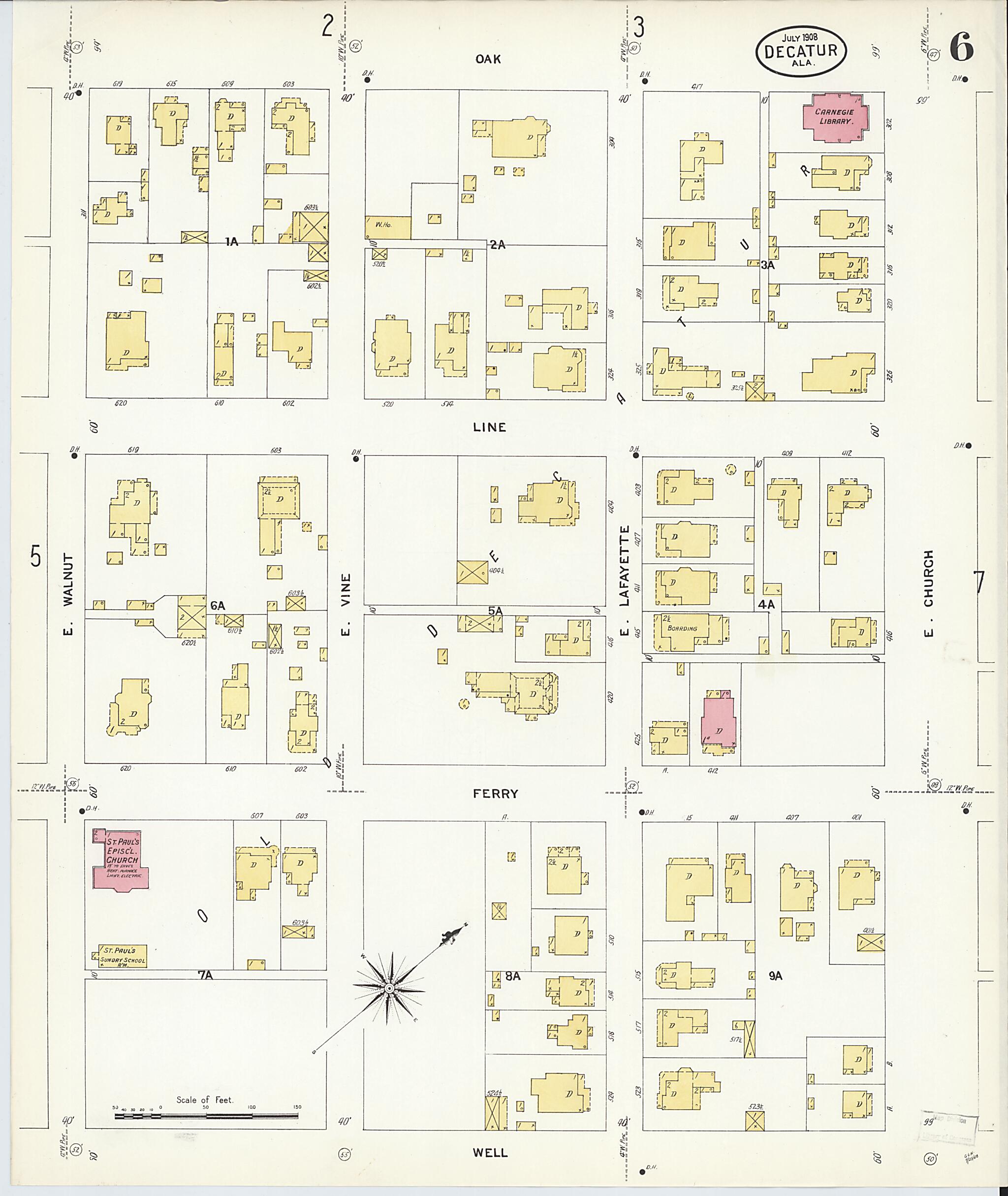 This old map of New Decatur, Morgan County, Alabama was created by Sanborn Map Company in 1908