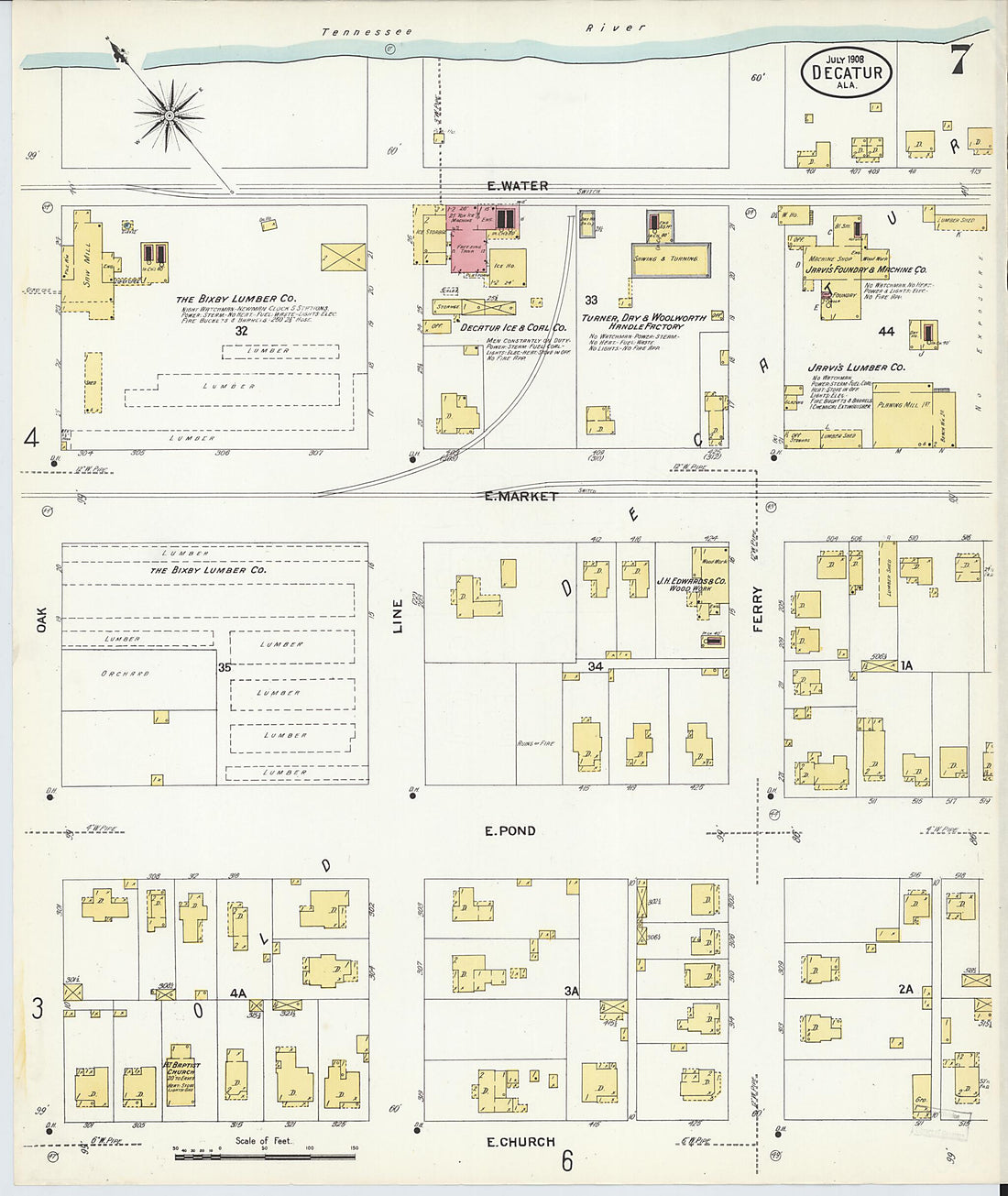 This old map of New Decatur, Morgan County, Alabama was created by Sanborn Map Company in 1908