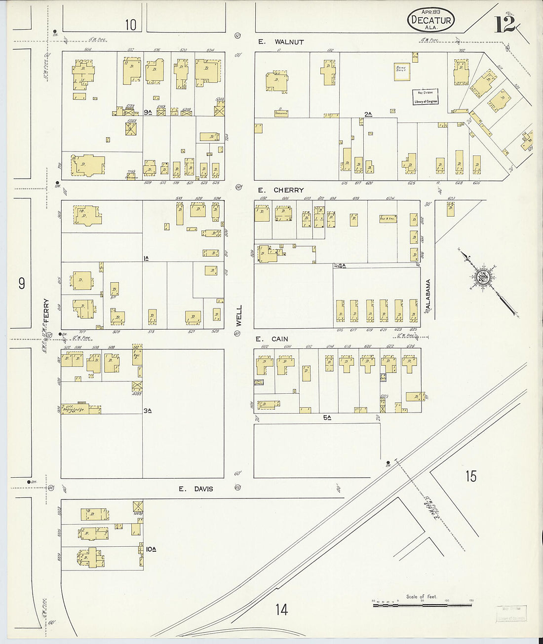 This old map of New Decatur, Morgan County, Alabama was created by Sanborn Map Company in 1913