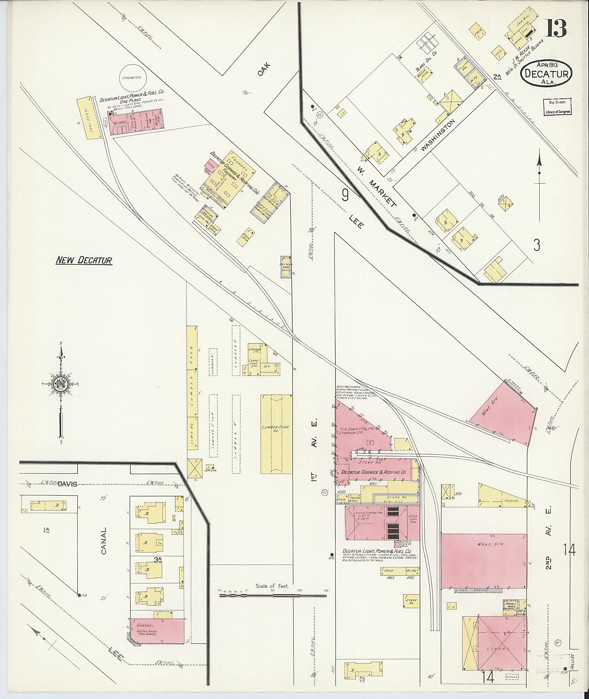 This old map of New Decatur, Morgan County, Alabama was created by Sanborn Map Company in 1913