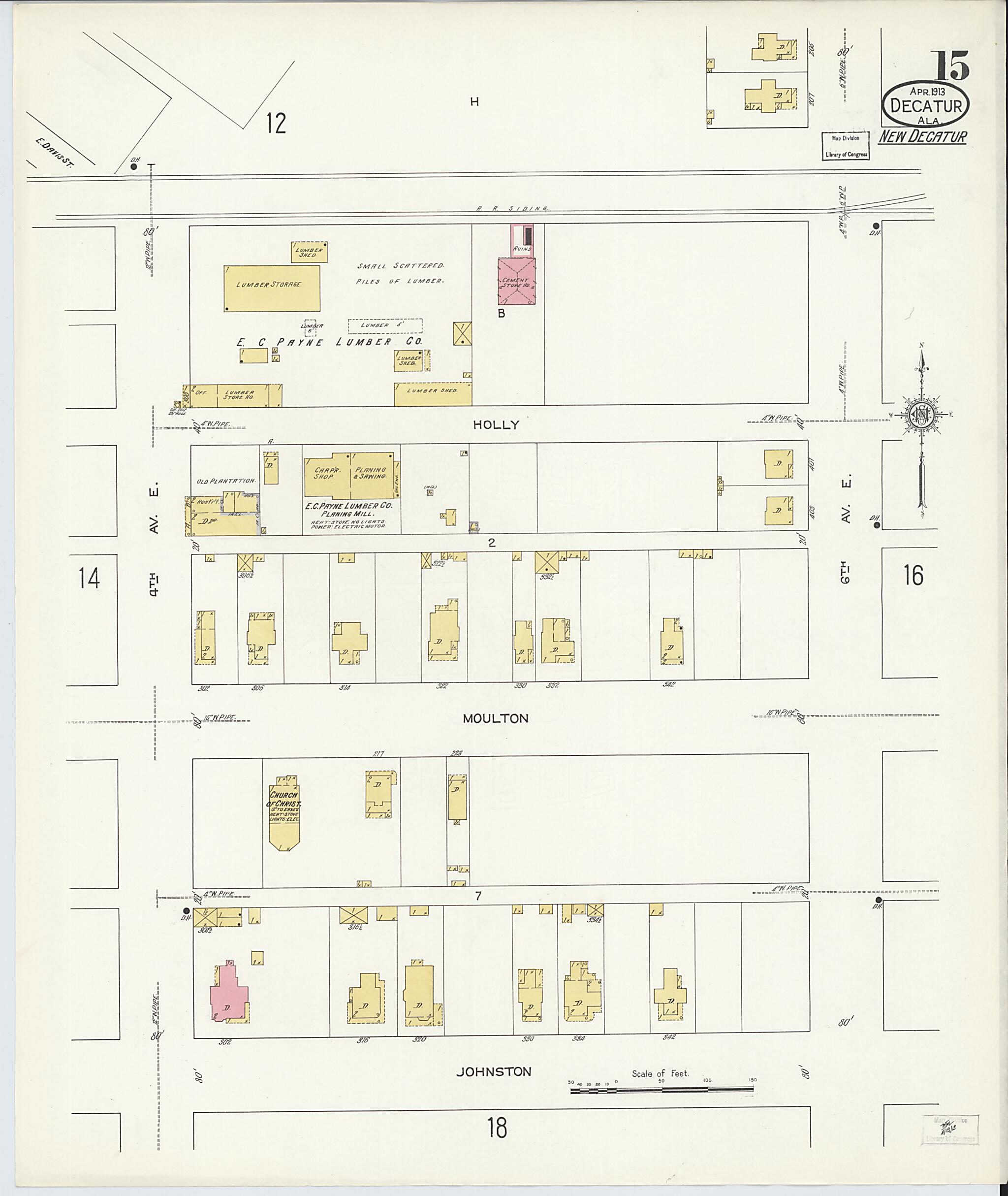 This old map of New Decatur, Morgan County, Alabama was created by Sanborn Map Company in 1913