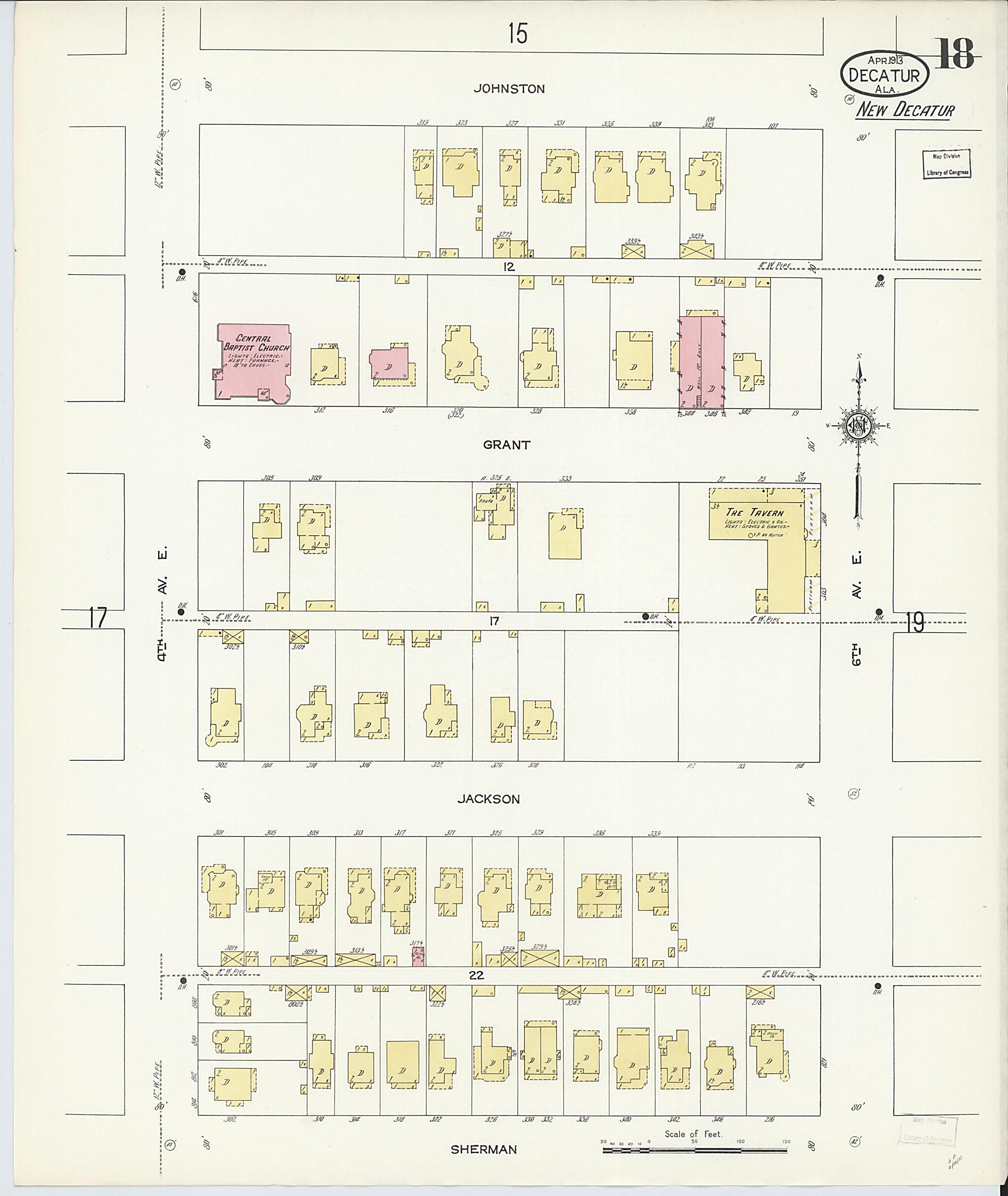 This old map of New Decatur, Morgan County, Alabama was created by Sanborn Map Company in 1913