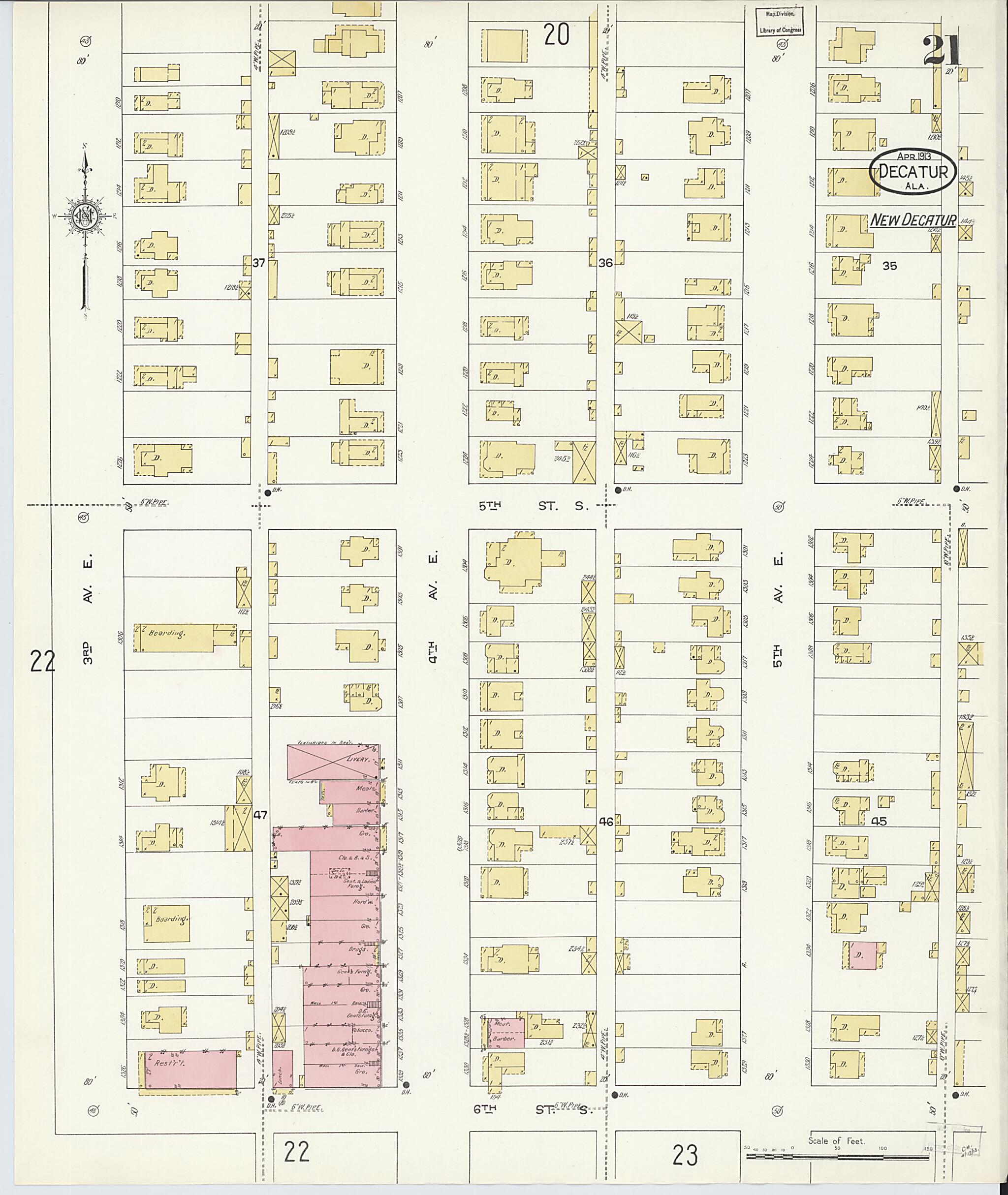 This old map of New Decatur, Morgan County, Alabama was created by Sanborn Map Company in 1913