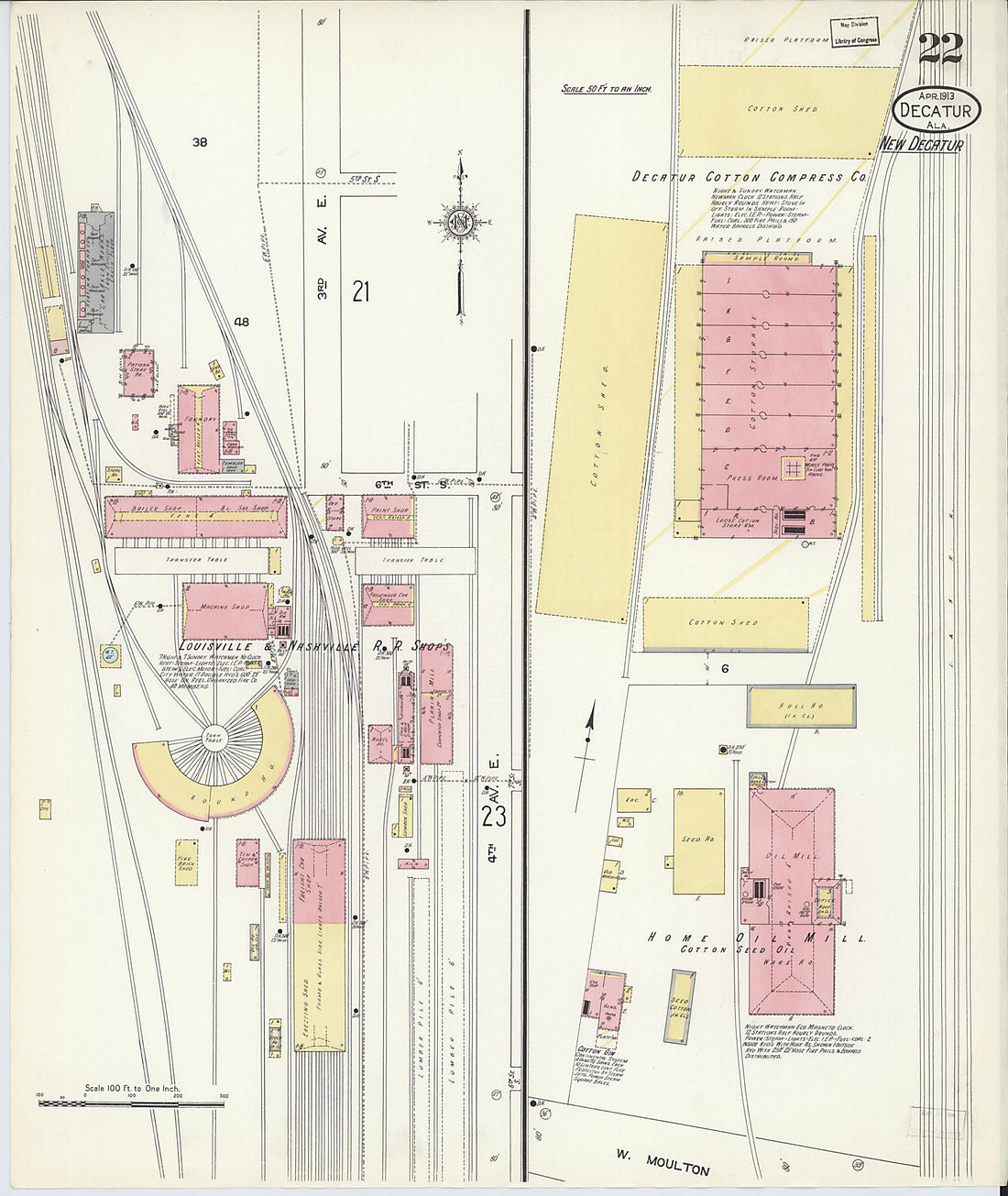 This old map of New Decatur, Morgan County, Alabama was created by Sanborn Map Company in 1913