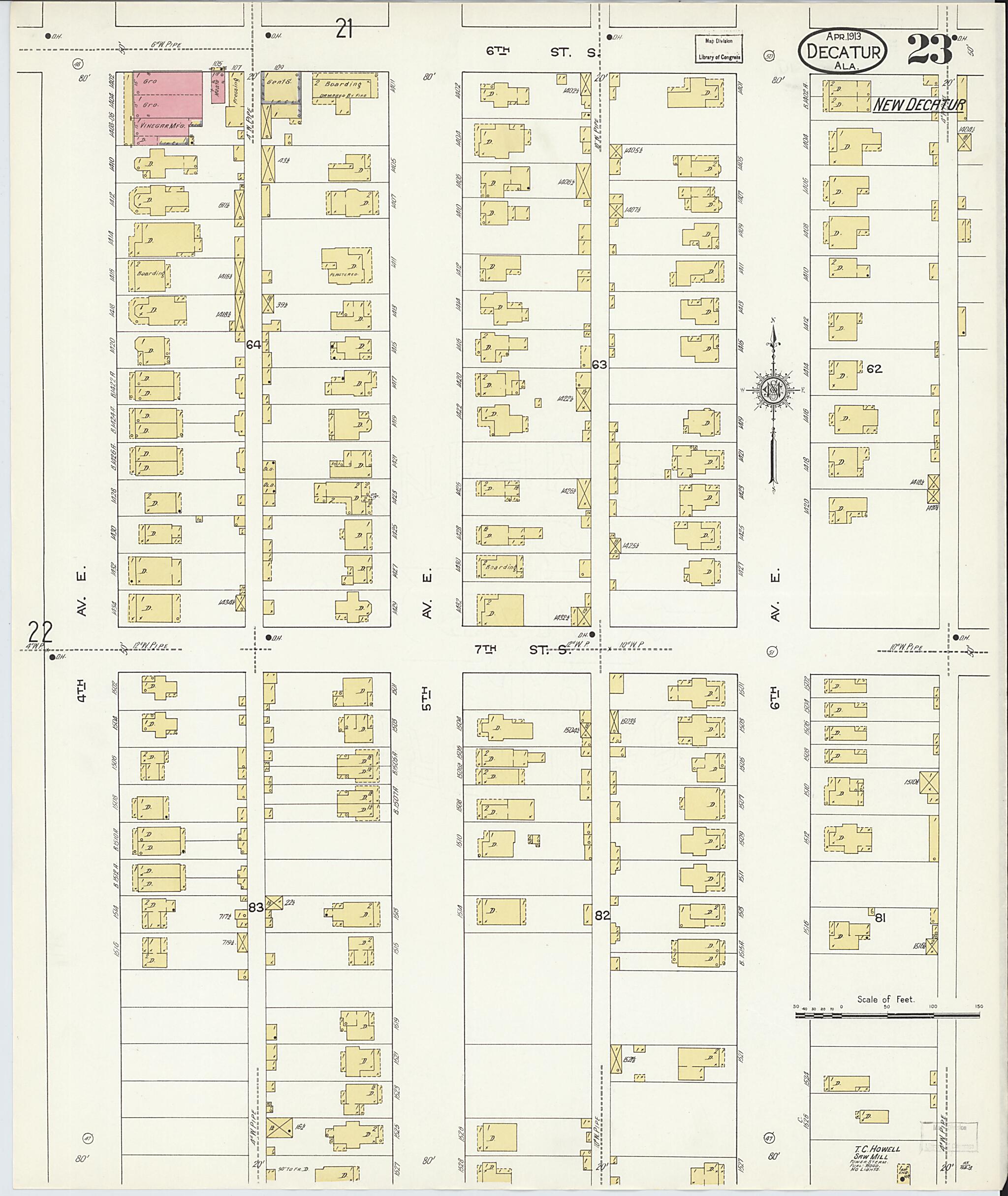 This old map of New Decatur, Morgan County, Alabama was created by Sanborn Map Company in 1913