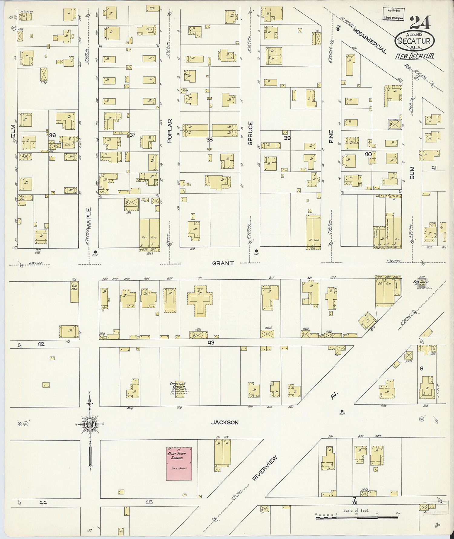 This old map of New Decatur, Morgan County, Alabama was created by Sanborn Map Company in 1913