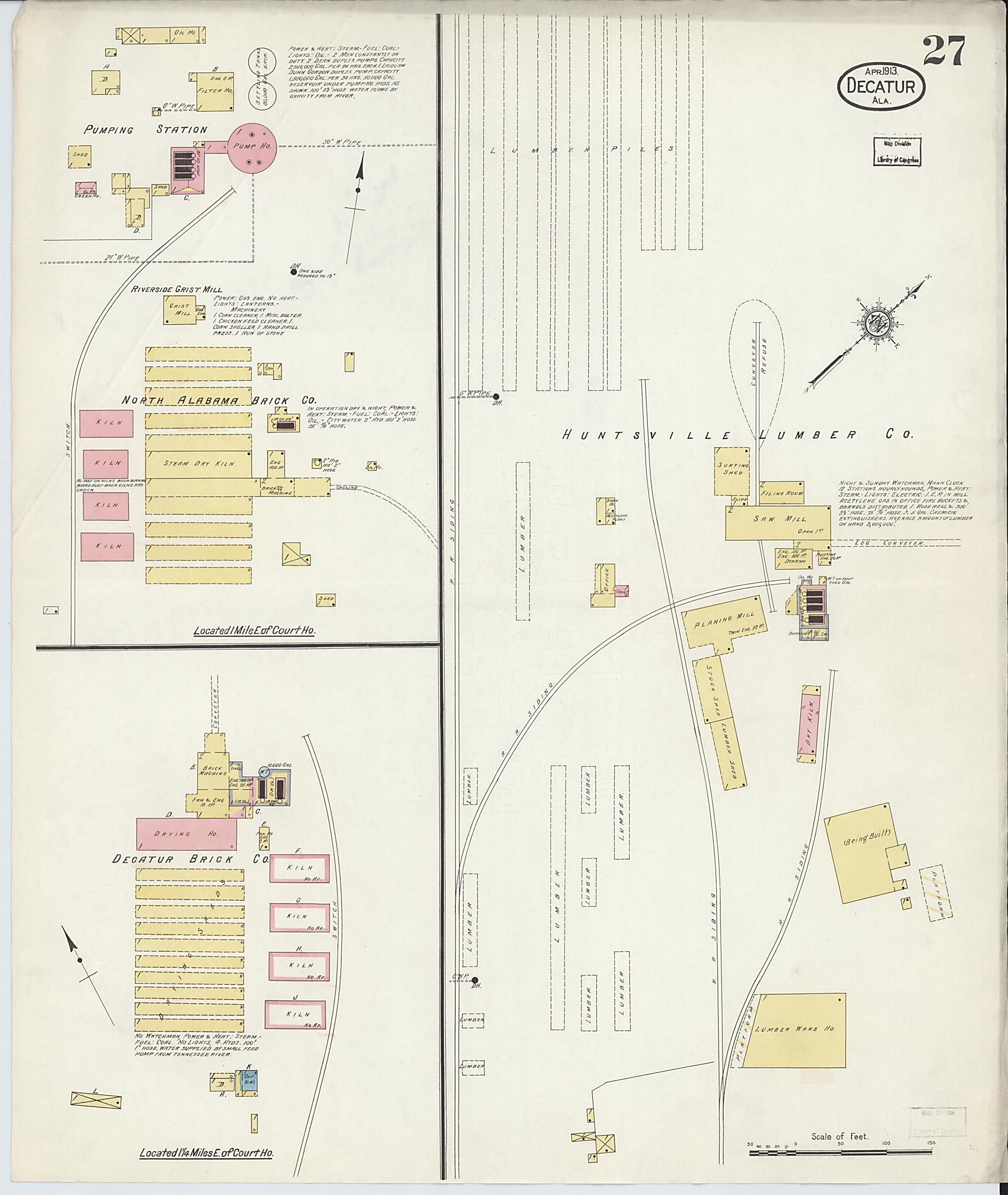 This old map of New Decatur, Morgan County, Alabama was created by Sanborn Map Company in 1913