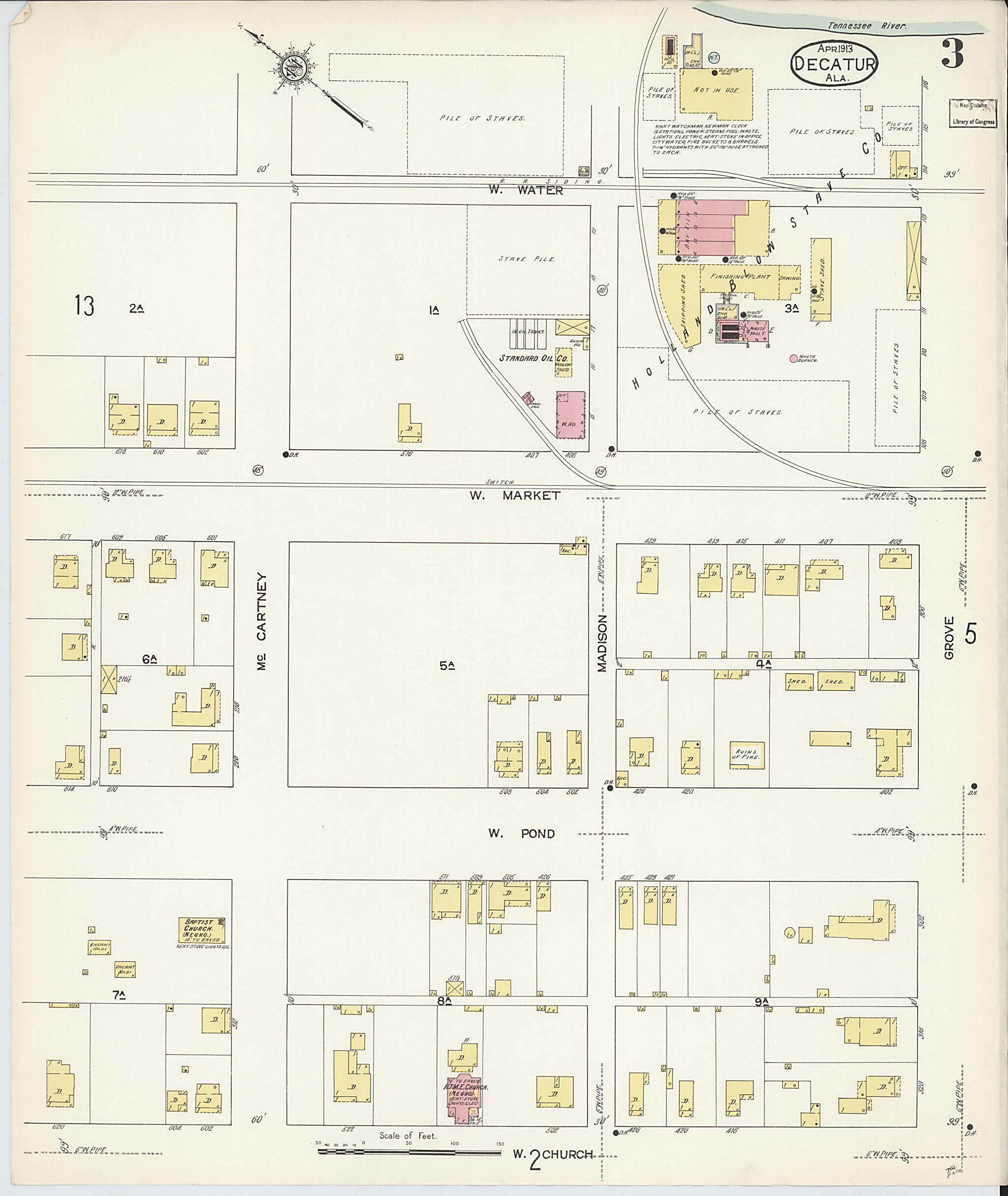 This old map of New Decatur, Morgan County, Alabama was created by Sanborn Map Company in 1913