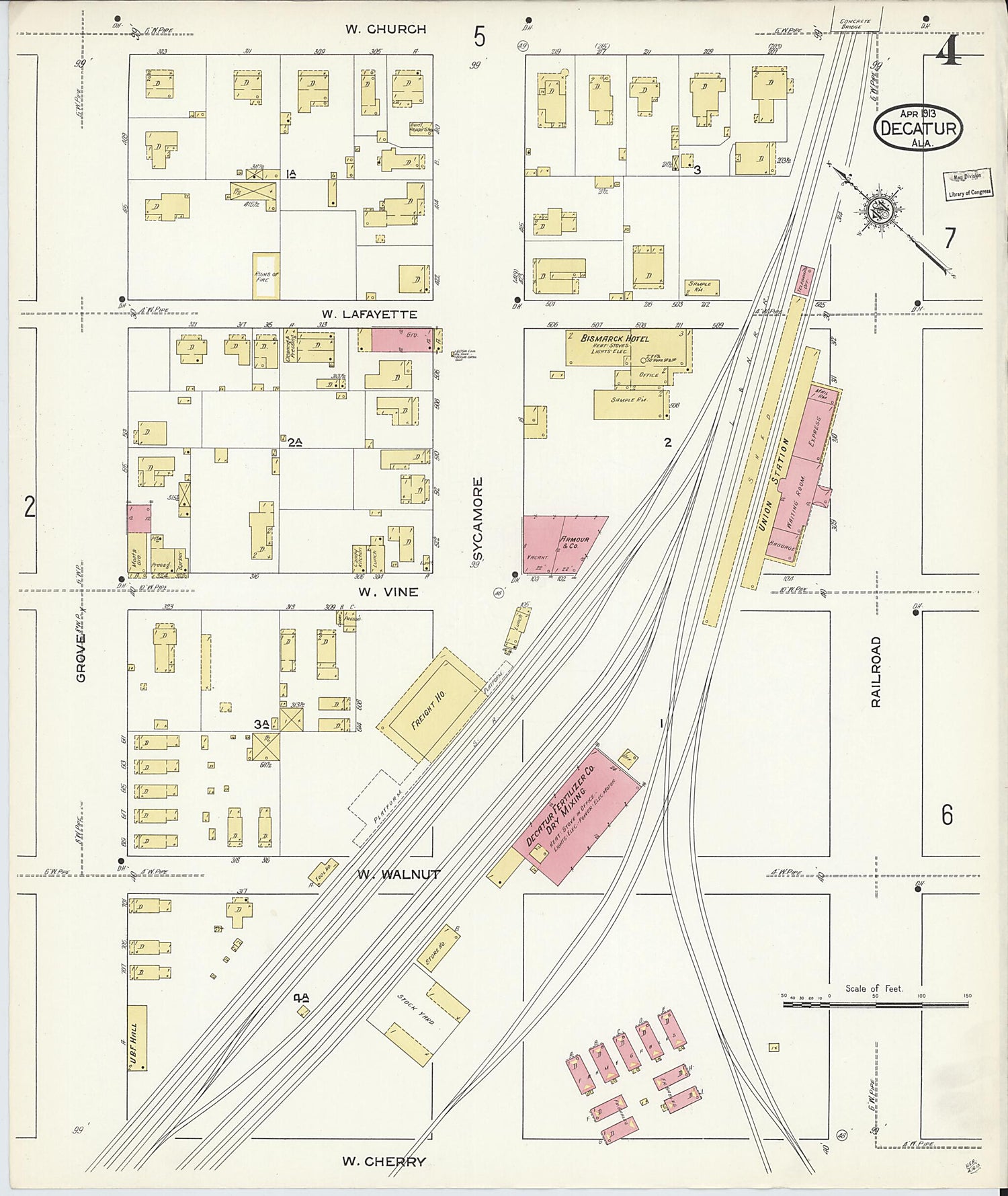 This old map of New Decatur, Morgan County, Alabama was created by Sanborn Map Company in 1913