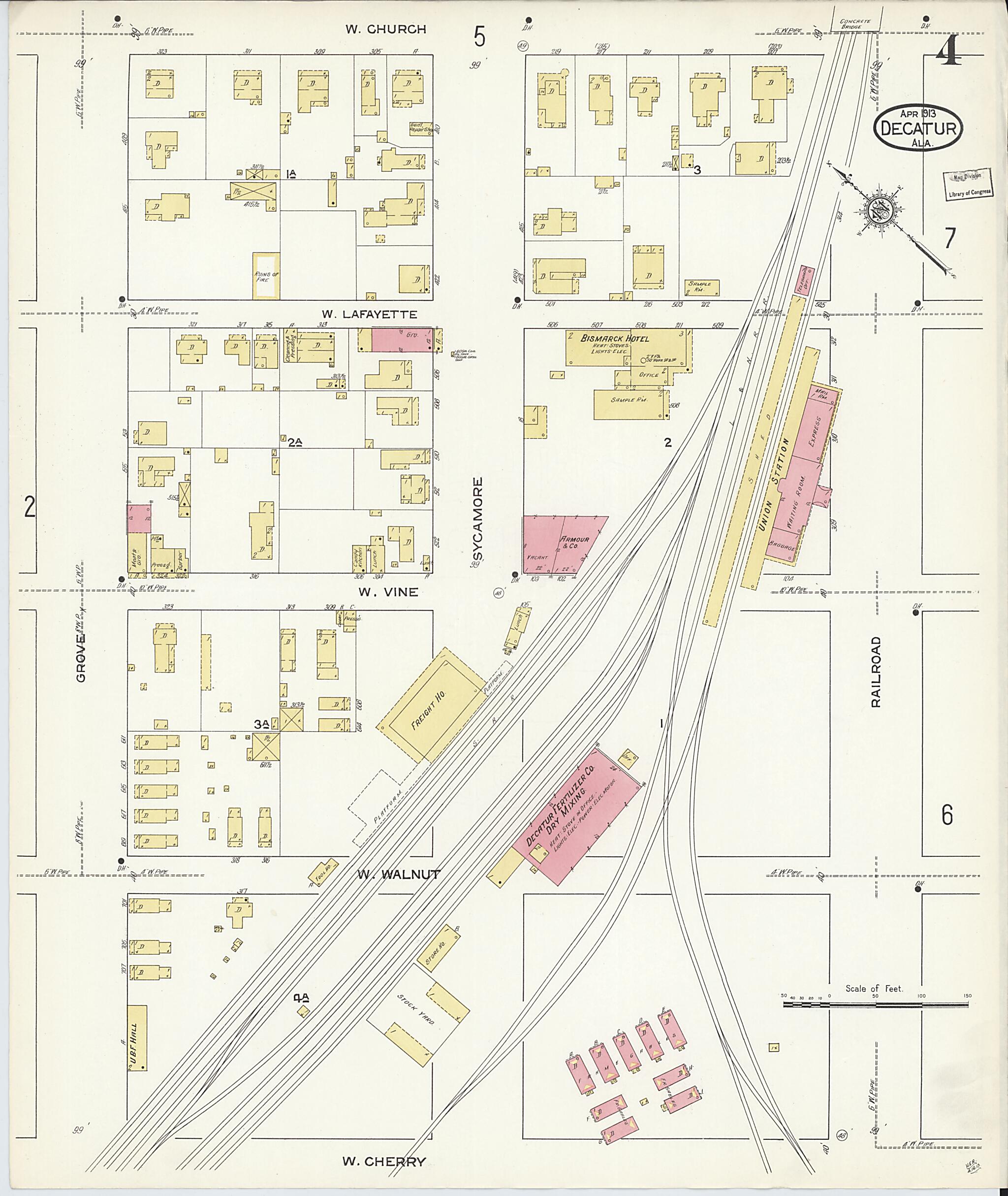 This old map of New Decatur, Morgan County, Alabama was created by Sanborn Map Company in 1913