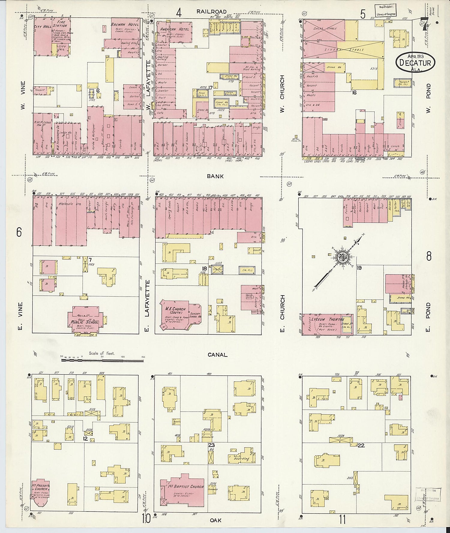 This old map of New Decatur, Morgan County, Alabama was created by Sanborn Map Company in 1913