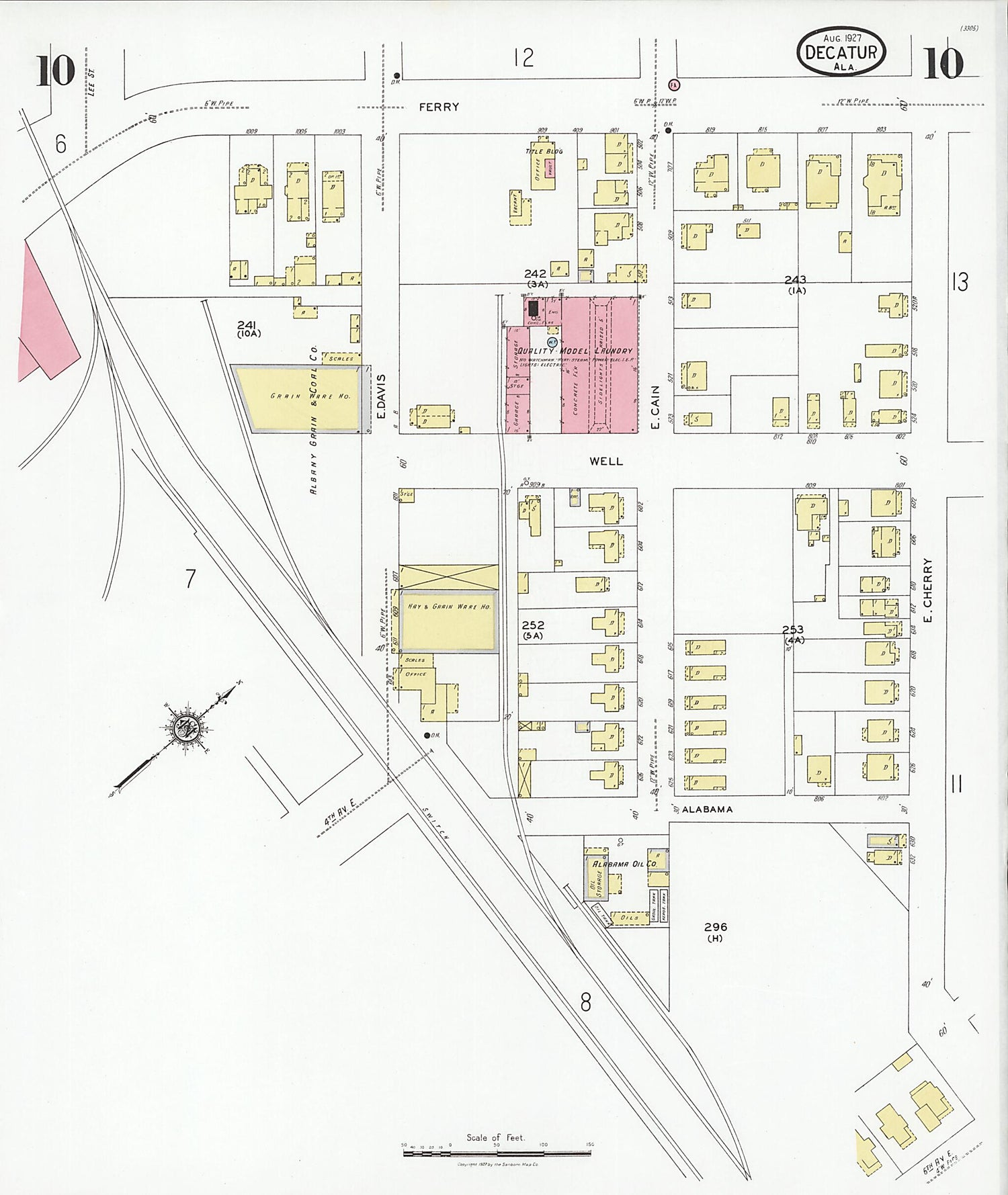 This old map of Decatur, Morgan County, Alabama was created by Sanborn Map Company in 1927