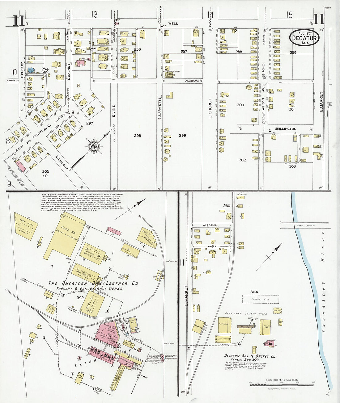 This old map of Decatur, Morgan County, Alabama was created by Sanborn Map Company in 1927