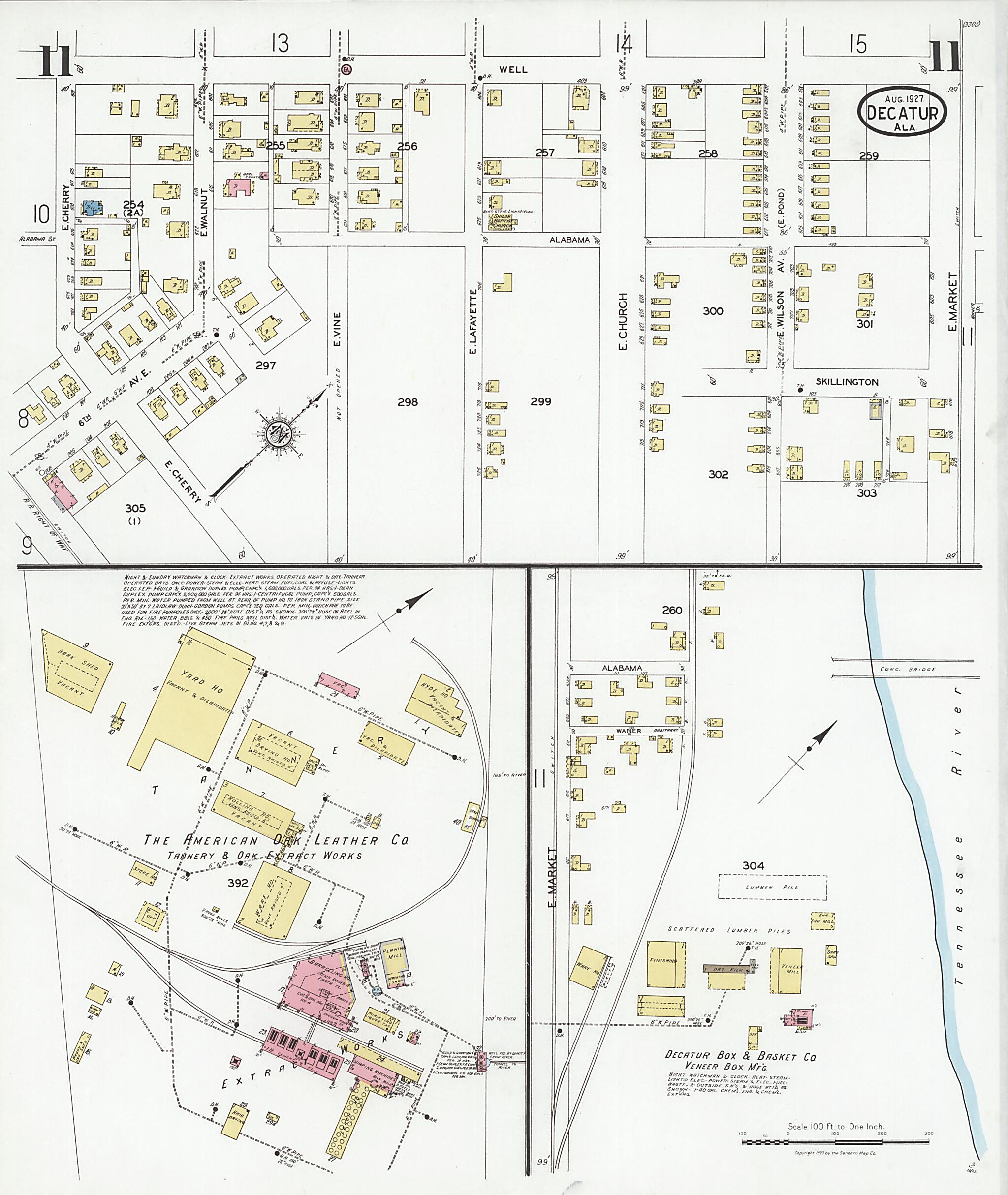 This old map of Decatur, Morgan County, Alabama was created by Sanborn Map Company in 1927