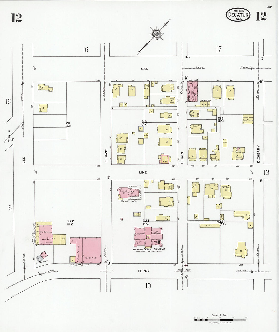 This old map of Decatur, Morgan County, Alabama was created by Sanborn Map Company in 1927