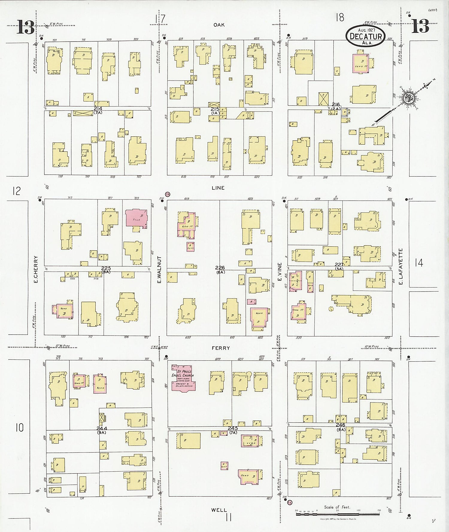 This old map of Decatur, Morgan County, Alabama was created by Sanborn Map Company in 1927