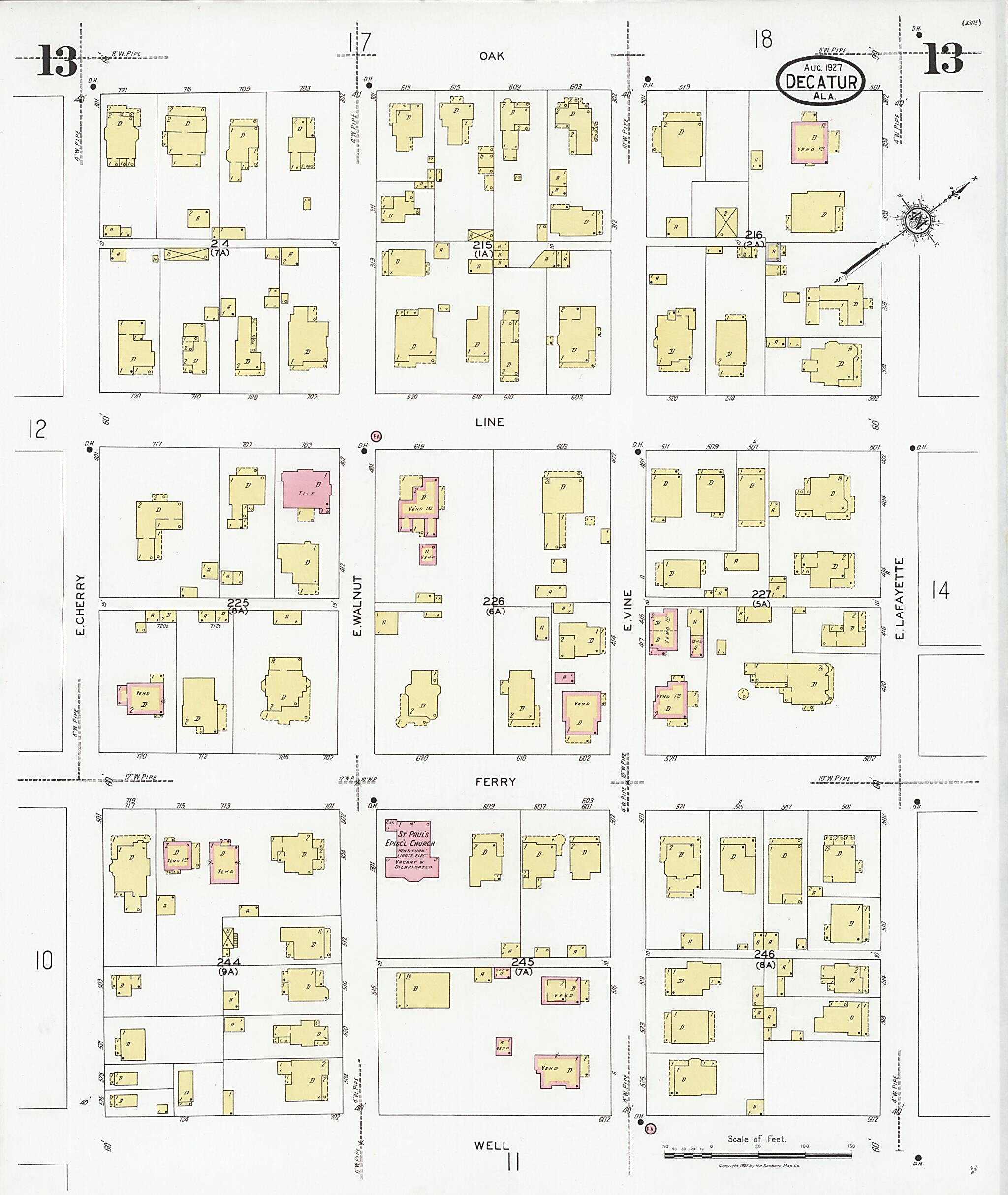 This old map of Decatur, Morgan County, Alabama was created by Sanborn Map Company in 1927