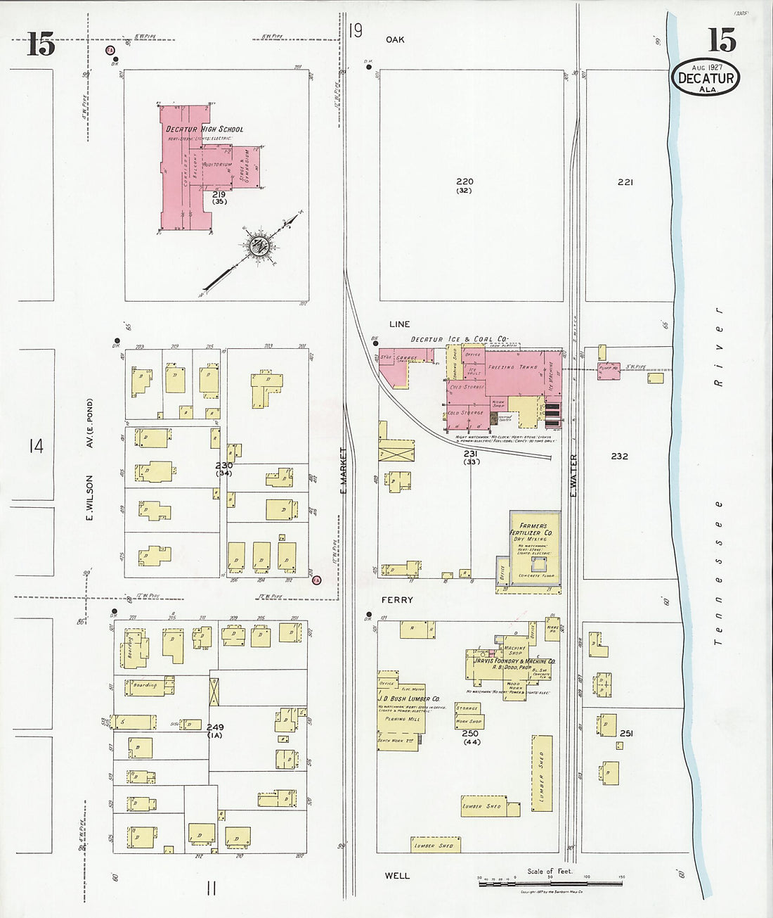 This old map of Decatur, Morgan County, Alabama was created by Sanborn Map Company in 1927