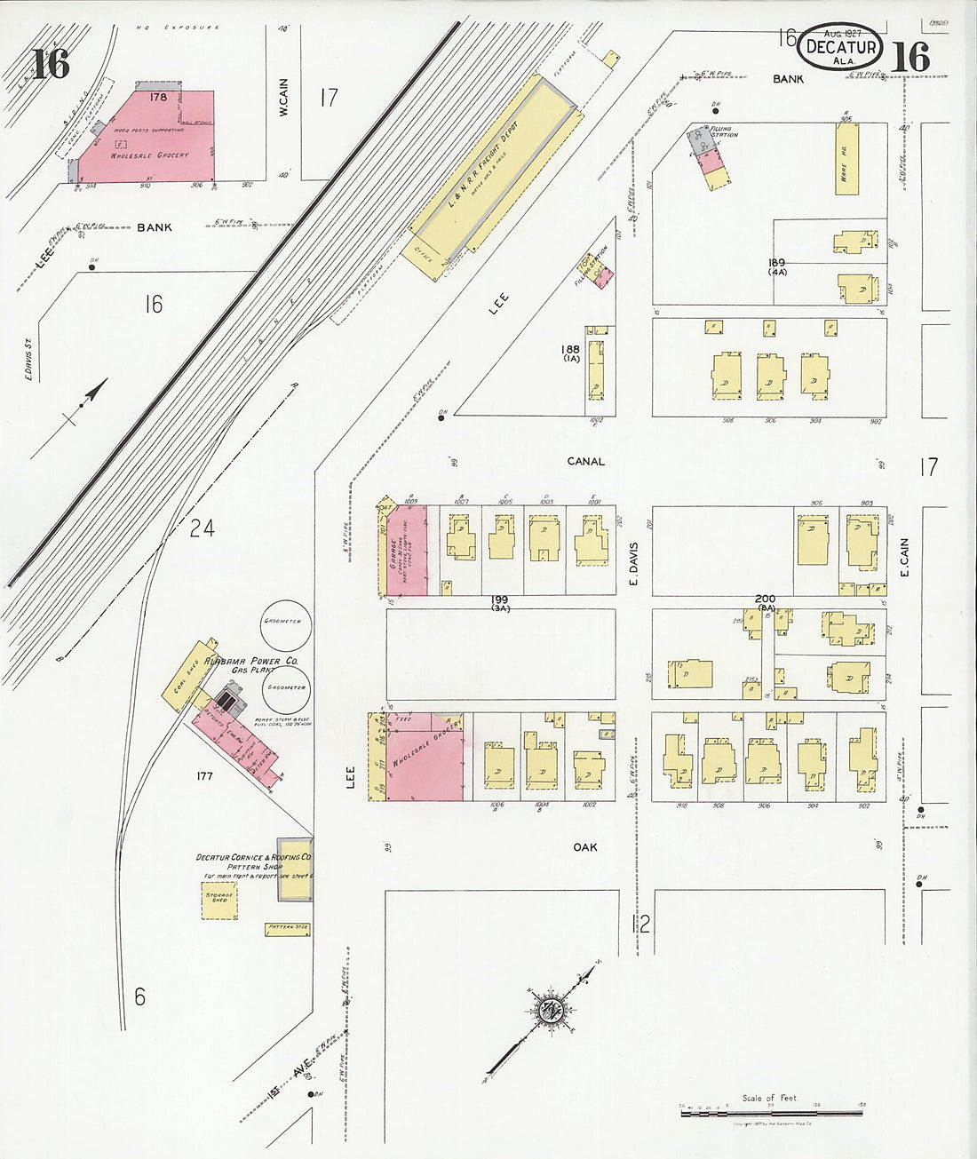 This old map of Decatur, Morgan County, Alabama was created by Sanborn Map Company in 1927