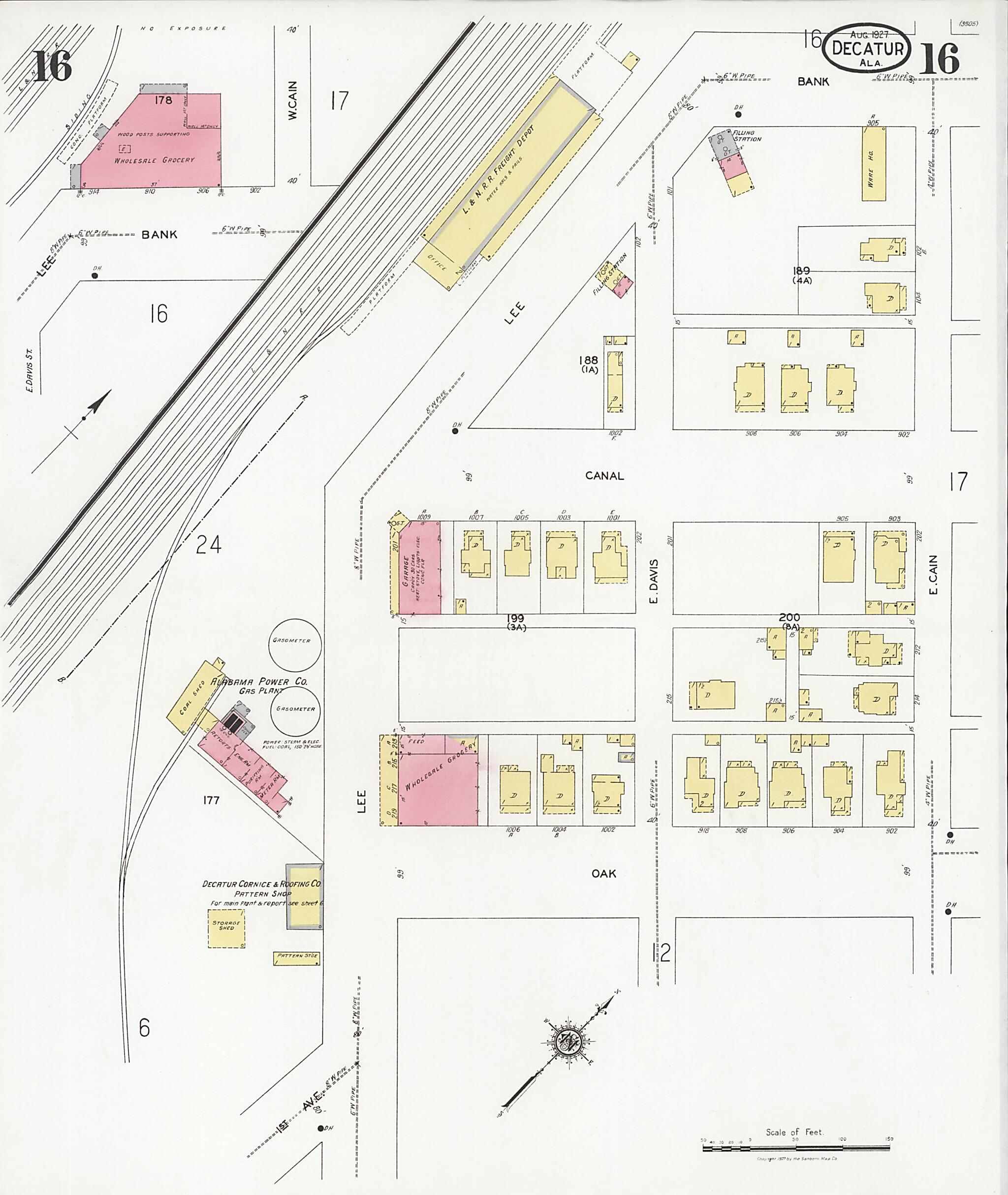 This old map of Decatur, Morgan County, Alabama was created by Sanborn Map Company in 1927