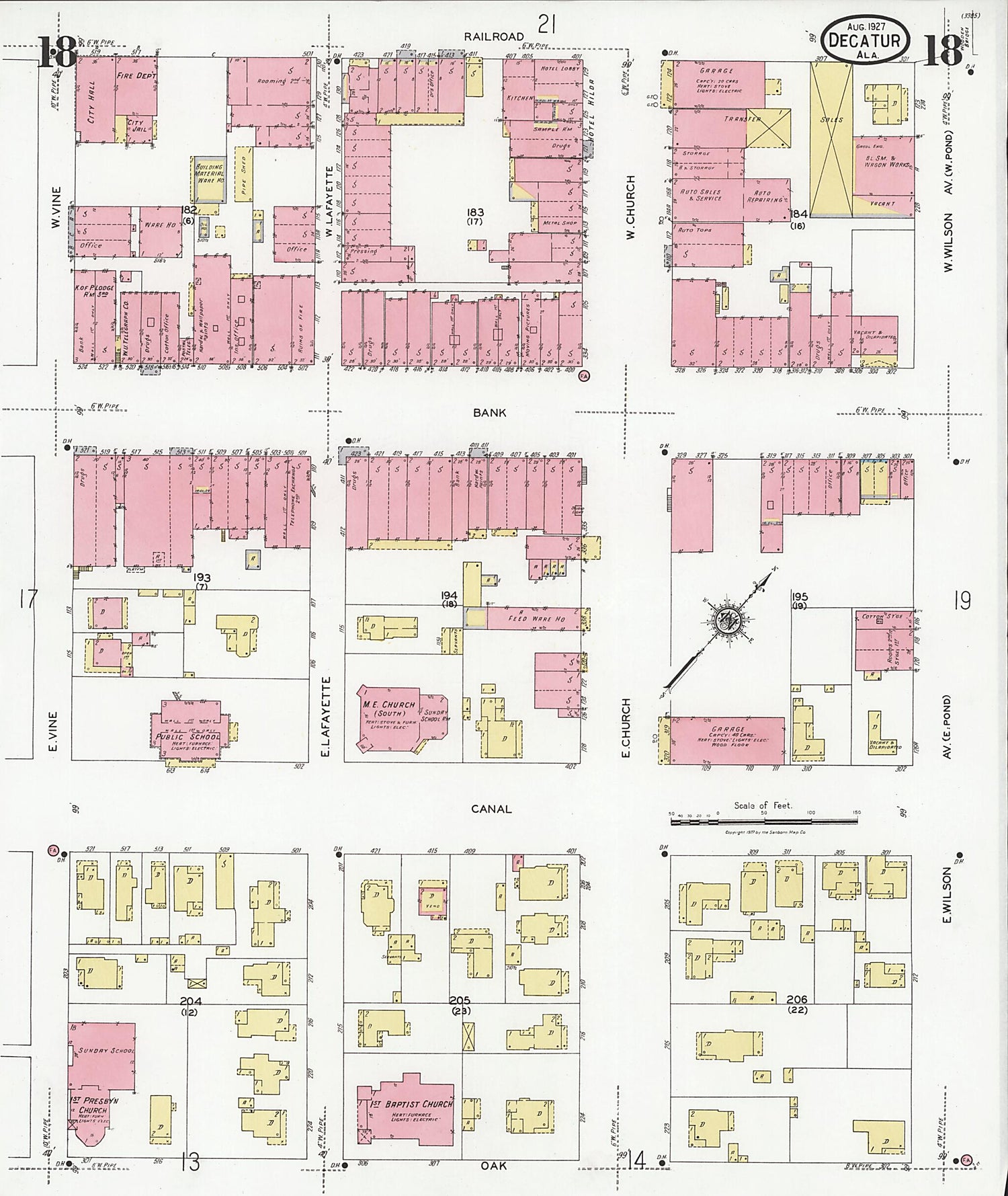 This old map of Decatur, Morgan County, Alabama was created by Sanborn Map Company in 1927