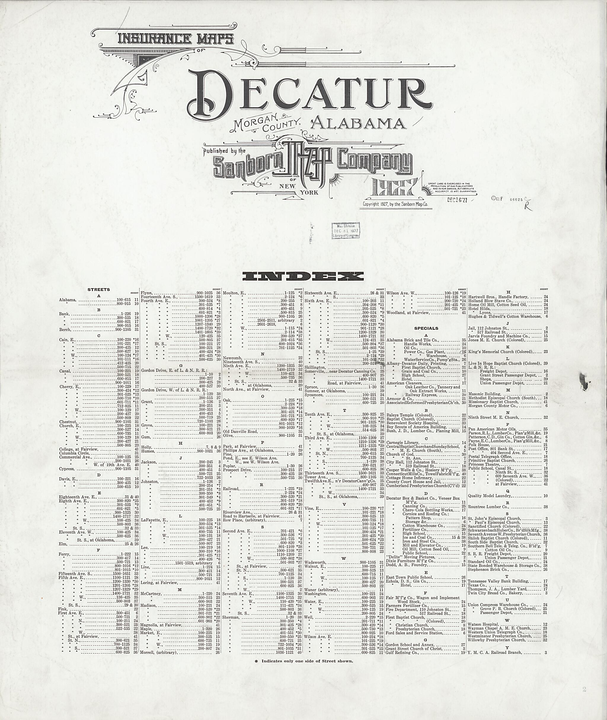 This old map of Decatur, Morgan County, Alabama was created by Sanborn Map Company in 1927