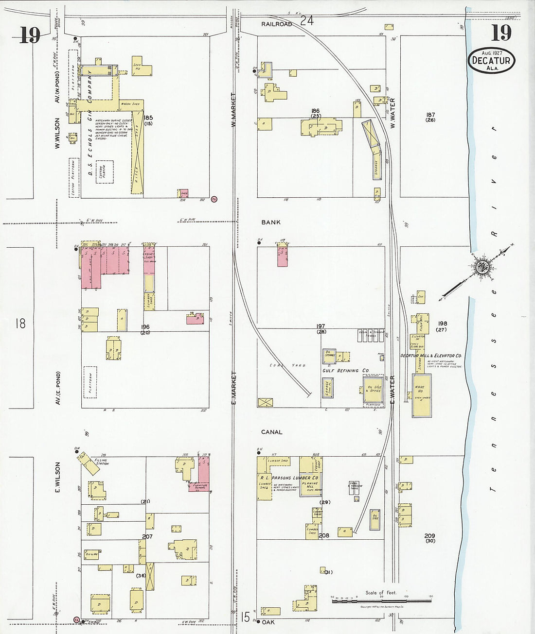 This old map of Decatur, Morgan County, Alabama was created by Sanborn Map Company in 1927