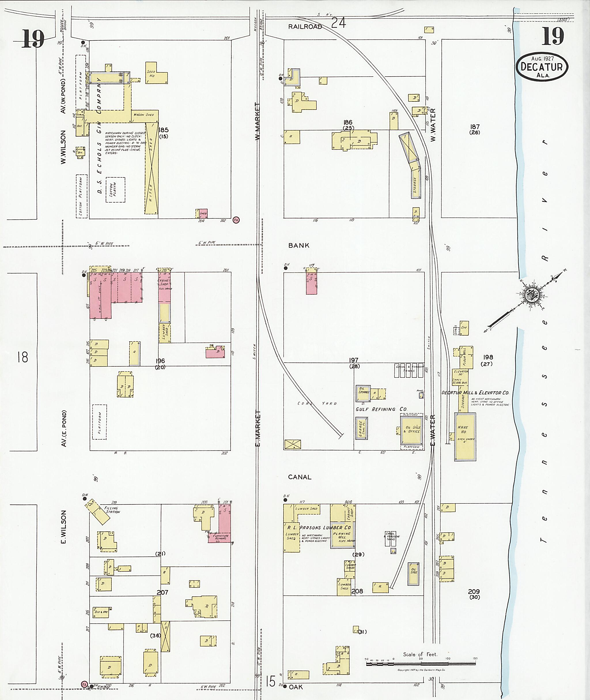 This old map of Decatur, Morgan County, Alabama was created by Sanborn Map Company in 1927