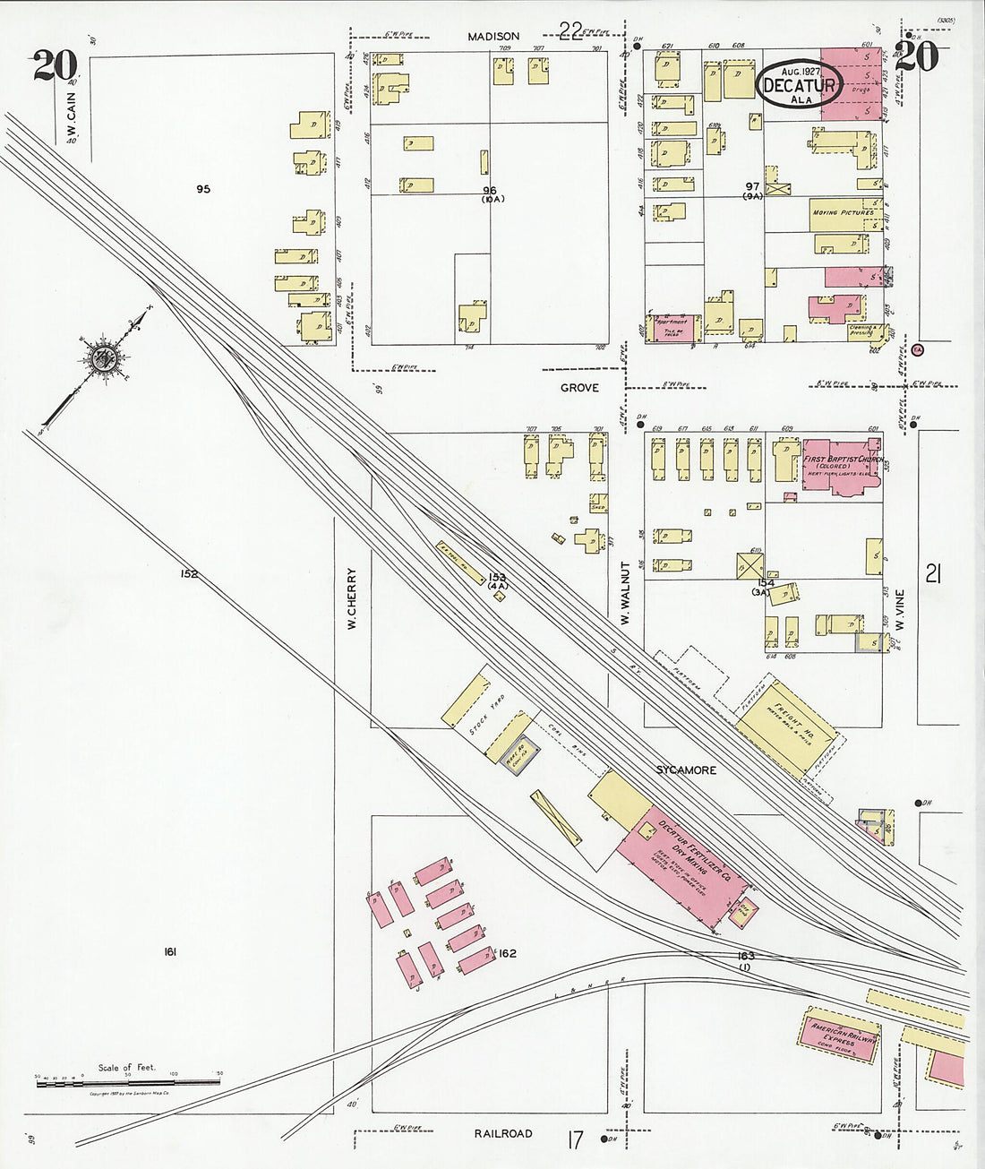 This old map of Decatur, Morgan County, Alabama was created by Sanborn Map Company in 1927