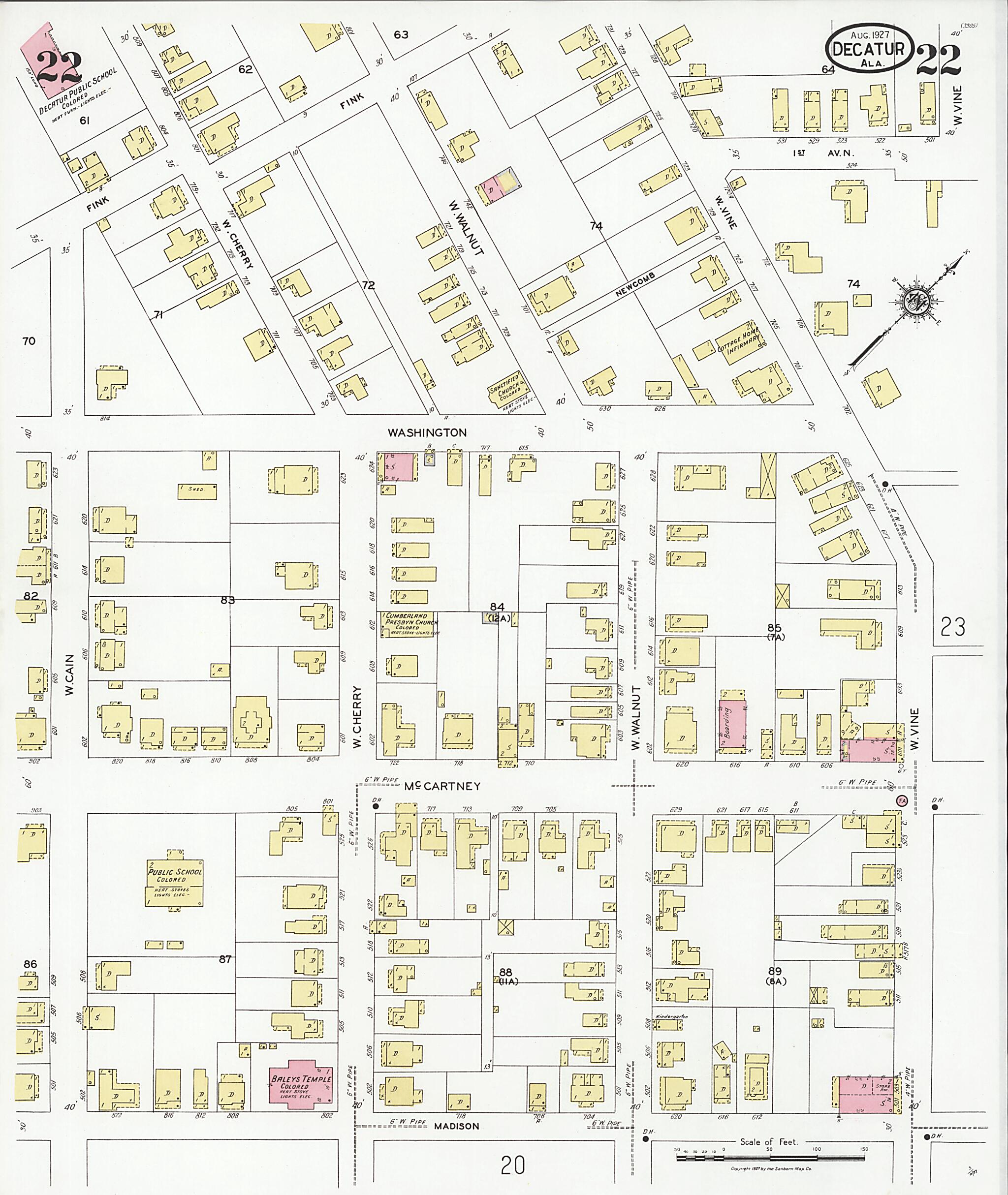 This old map of Decatur, Morgan County, Alabama was created by Sanborn Map Company in 1927