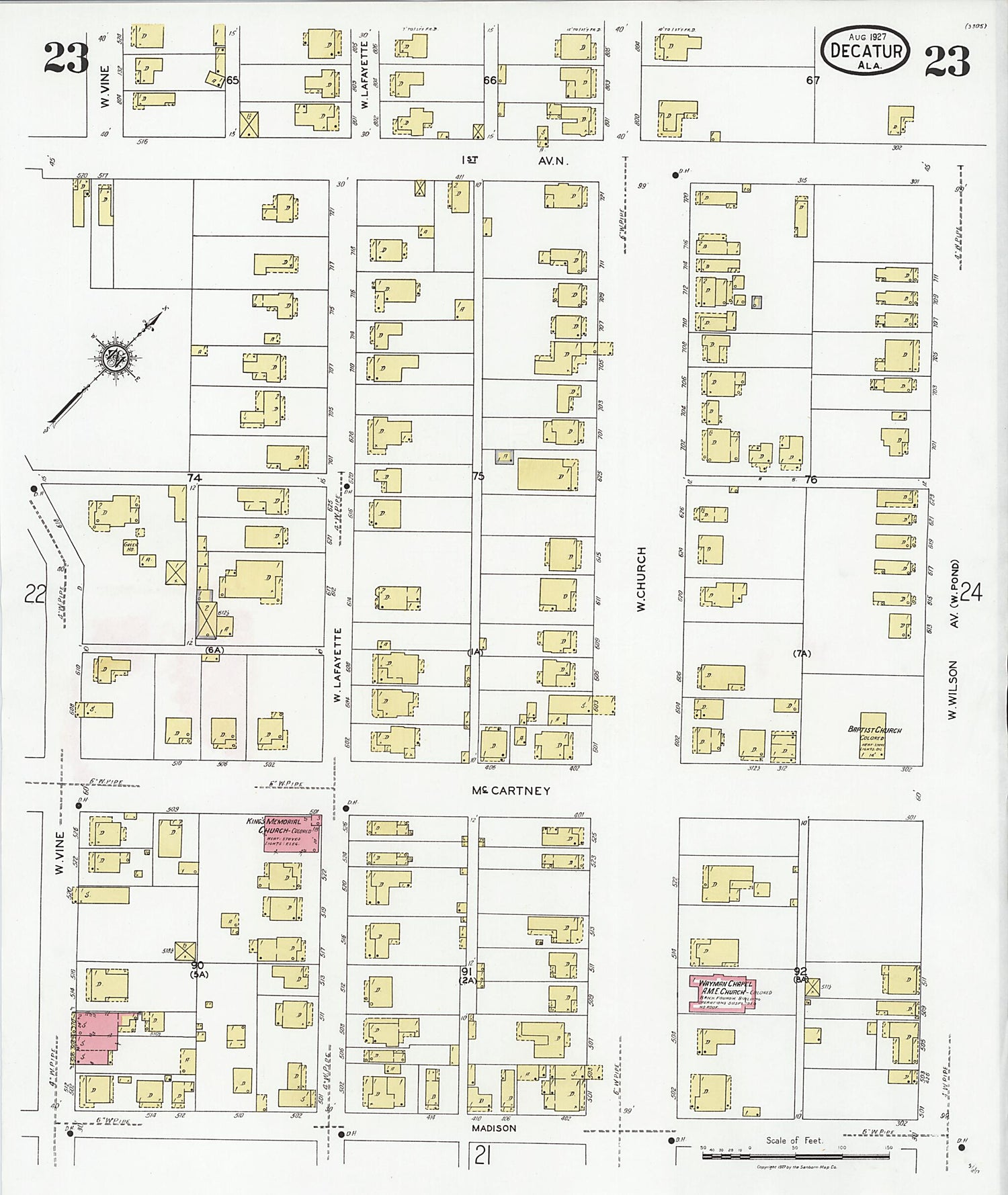 This old map of Decatur, Morgan County, Alabama was created by Sanborn Map Company in 1927