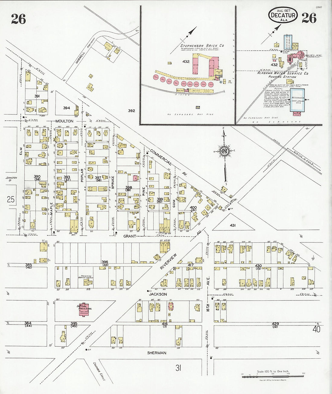 This old map of Decatur, Morgan County, Alabama was created by Sanborn Map Company in 1927